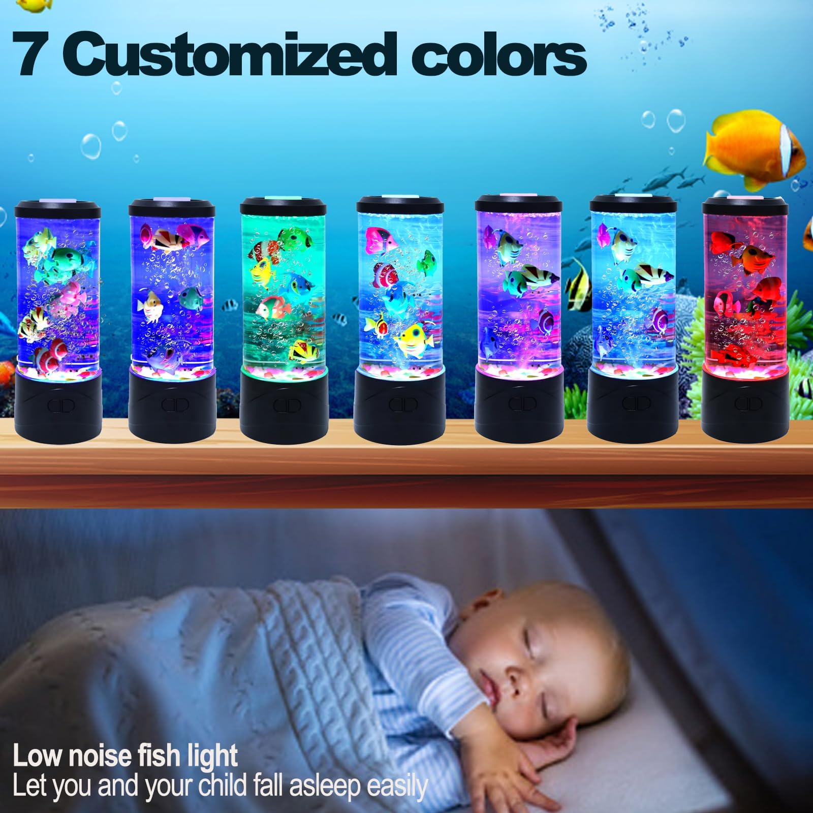 Lámpara de acuario falsa para pecera, lámpara de peces de burbujas con 6 luces nocturnas de peces artificiales, regalos sensoriales para niños y adultos, para habitaciones, oficinas y decoración de