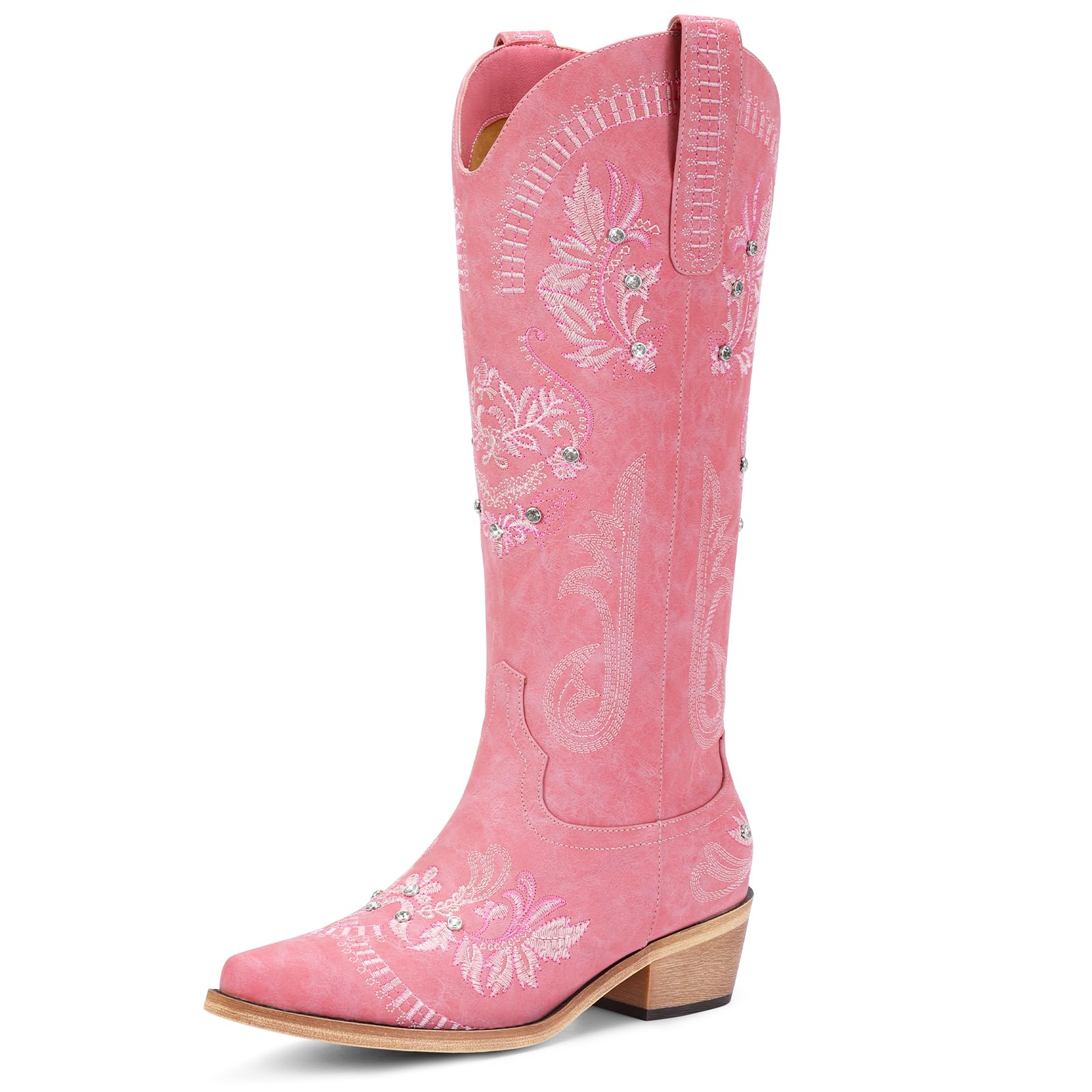 Lumeheel Cowboy Boots for Women - Knee High Western Cowgirl Boots, Sparkly Rhinestone Retro Country Boots with Classic Embroidered, Pointed Toe Chunky