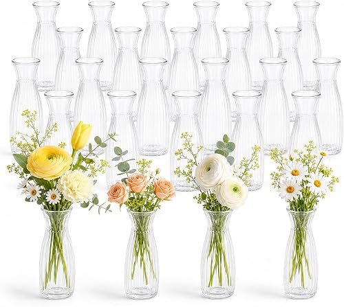 24 Pack Clear Plastic Bud Vases, 6.7 Inch Shatterproof Flower Vases Bulk for Wedding Centerpieces, Table Decorations, Floral Arrangements, Home Party Events