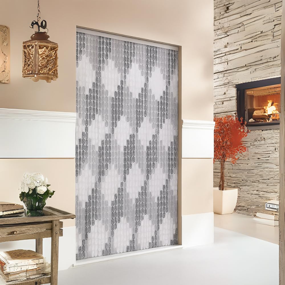 VIRSUS Tenda a Piastrine Antimosche in PVC 4130, misura 120x230 cm, tenda per porte e finestre, moschiera a pannello, Frangivista e Decorazione, zanzariera per insetti (Rombi Bianchi e Grigi)