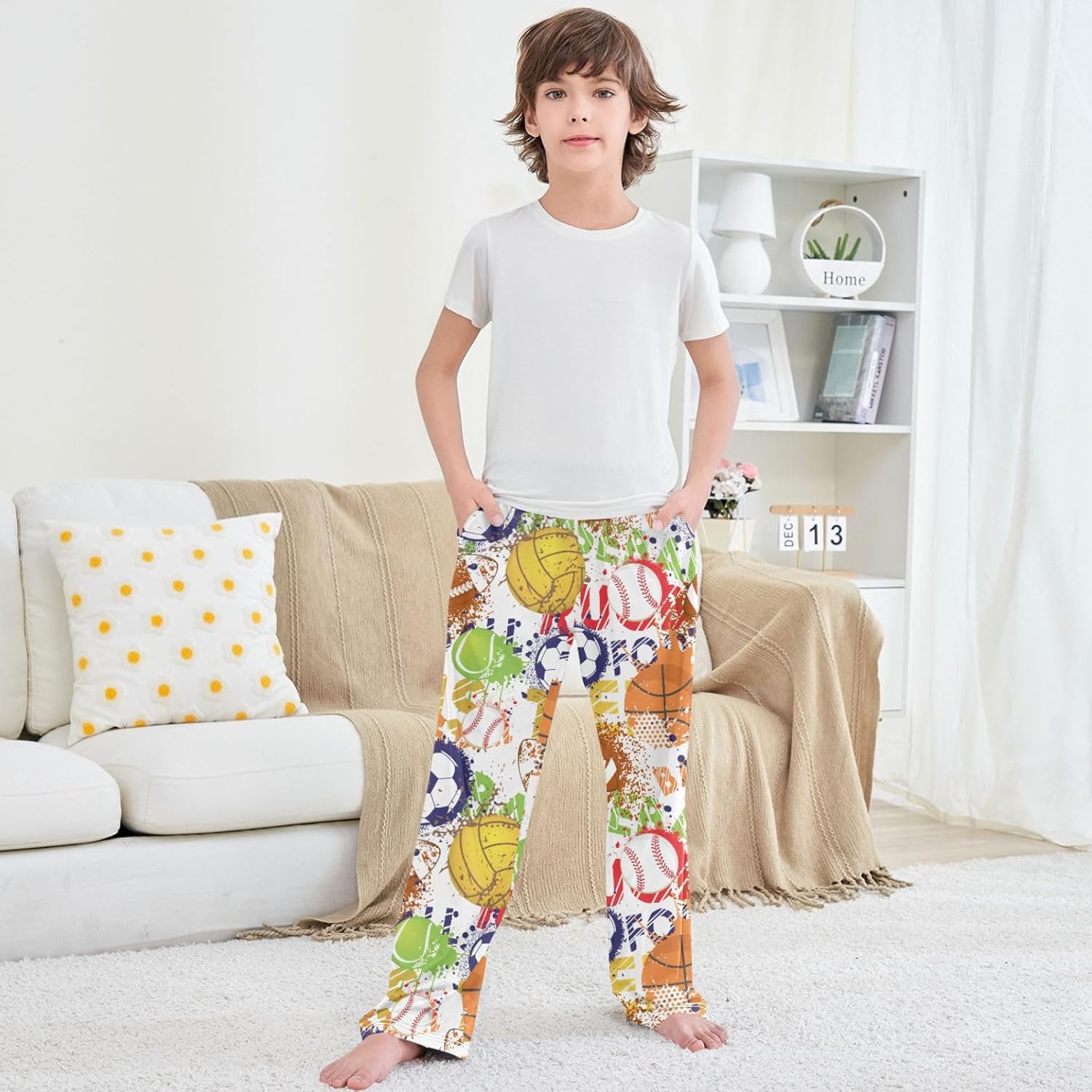 Boy's Pants Penguin White Heart Cartoon Red Jogger Pants Elastic Waist Long Bottoms Trousers with Pockets 6-14 Years - Image 3