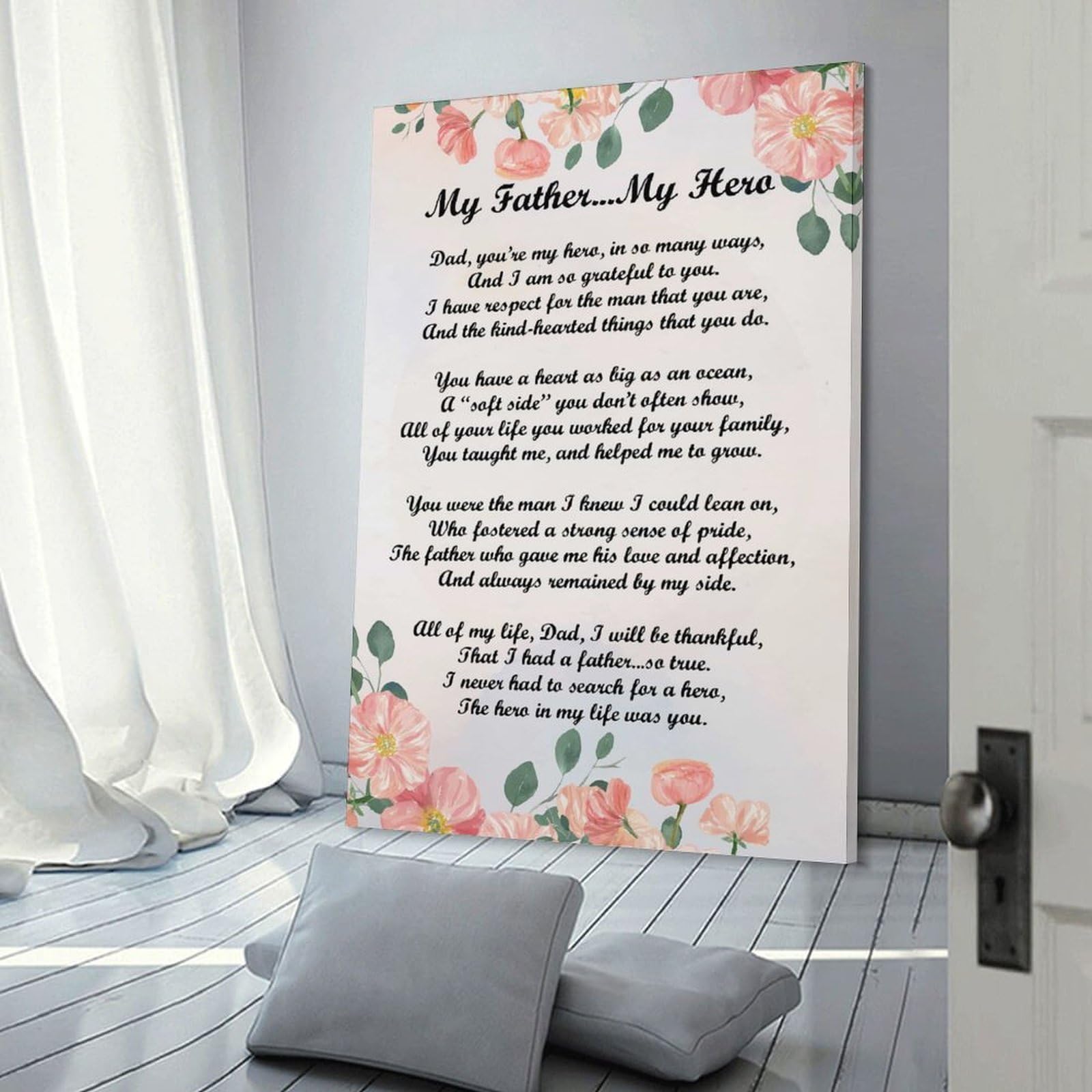 Junmoney Hanging Wall Art My Fahter My Hero, 24x36inch(60x90cm), for Wall Displays, Bedrooms Or Room Updates, Decorative Artwork with Flexible Styling