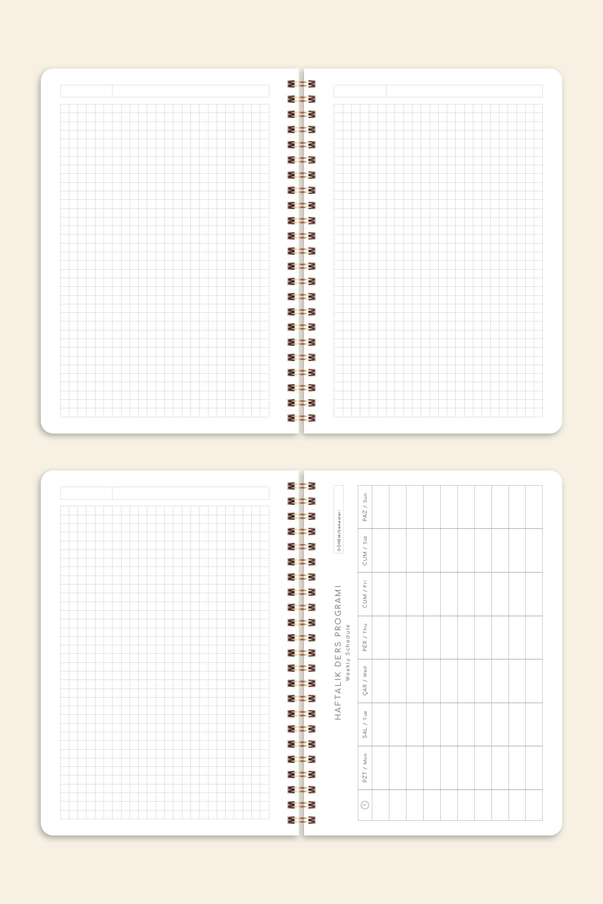 PAPERORA A5 Spiralli Karton Kapak Kareli Okul Defteri 80 yaprak 4'lü Set - Ders Programlı - Renkli