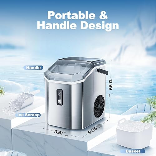 Miniatura 9 de Xbeauty Nugget - Máquina de hielo para encimera de hasta 35 libras de hielo al día con autolimpieza, acero inoxidable, cesta de hielo extraíble y