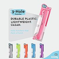 Vista 4 de Perforadora portátil de 3 agujeros rosa para carpeta de 3 anillas, capacidad de 3 hojas, bandeja de virutas extraíble, regla de 10 pulgadas para Azul