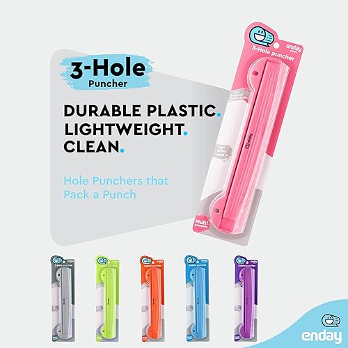 Miniatura 4 de Perforadora portátil de 3 agujeros rosa para carpeta de 3 anillas, capacidad de 3 hojas, bandeja de virutas extraíble, regla de 10 pulgadas para