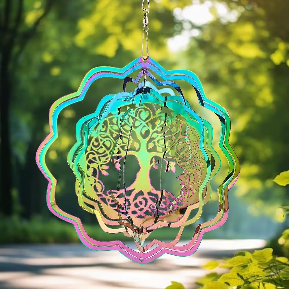 | Home Decor | Stainless Steel Wind Spinner | Balcony Decoration Items | Home Decor Items | Room Decor | Mandala | Kinetic Art | Evil Eye Hanging for Home | Evil Eye Bracelet (Tree of Life 20cm) 3