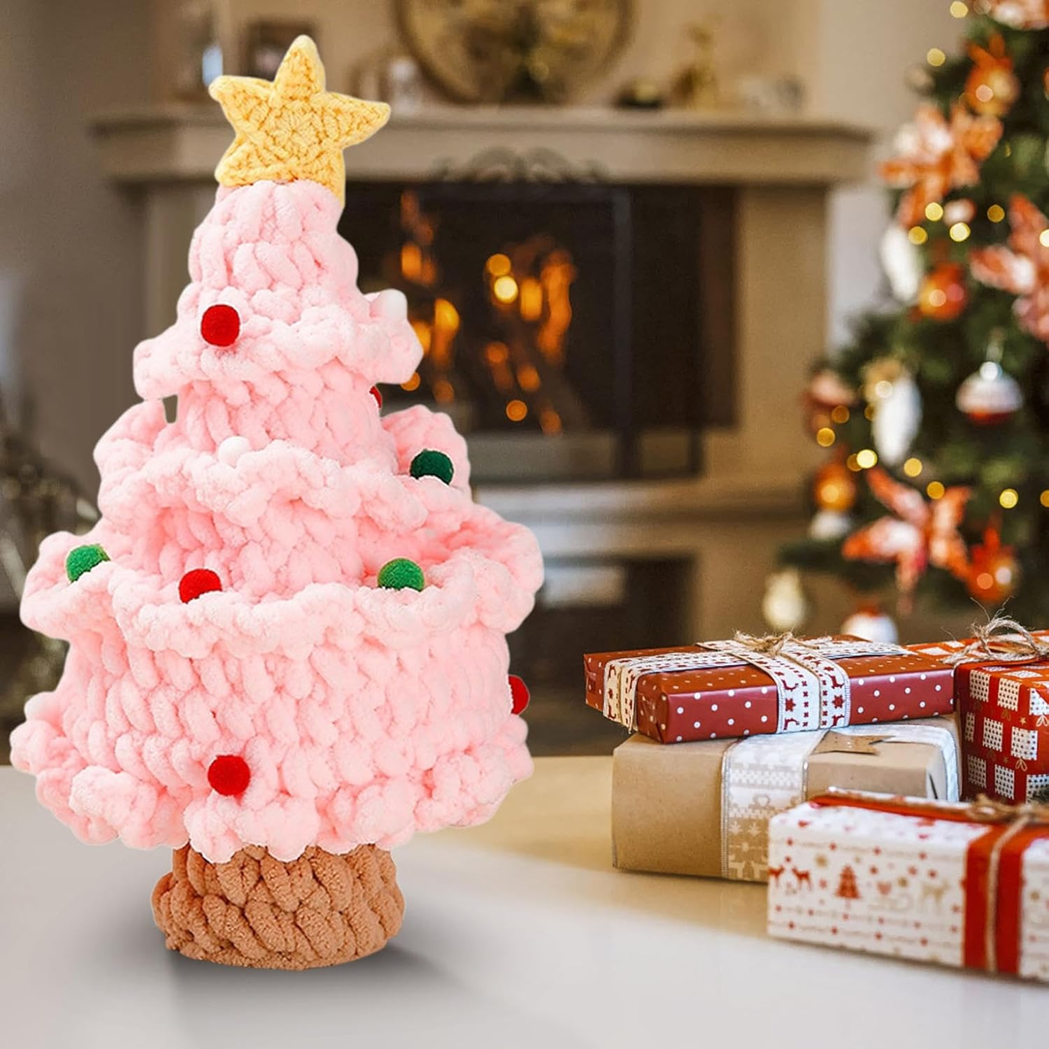 Christmas Crochet Kit for Beginners, Christmas Tree Crochet Kit Learn to Crochet Christmas Tree DIY Knitting Kit for Adults Crochet Kit Include Instructions and Yarns, Hook, Accessories (3PCS ABC)