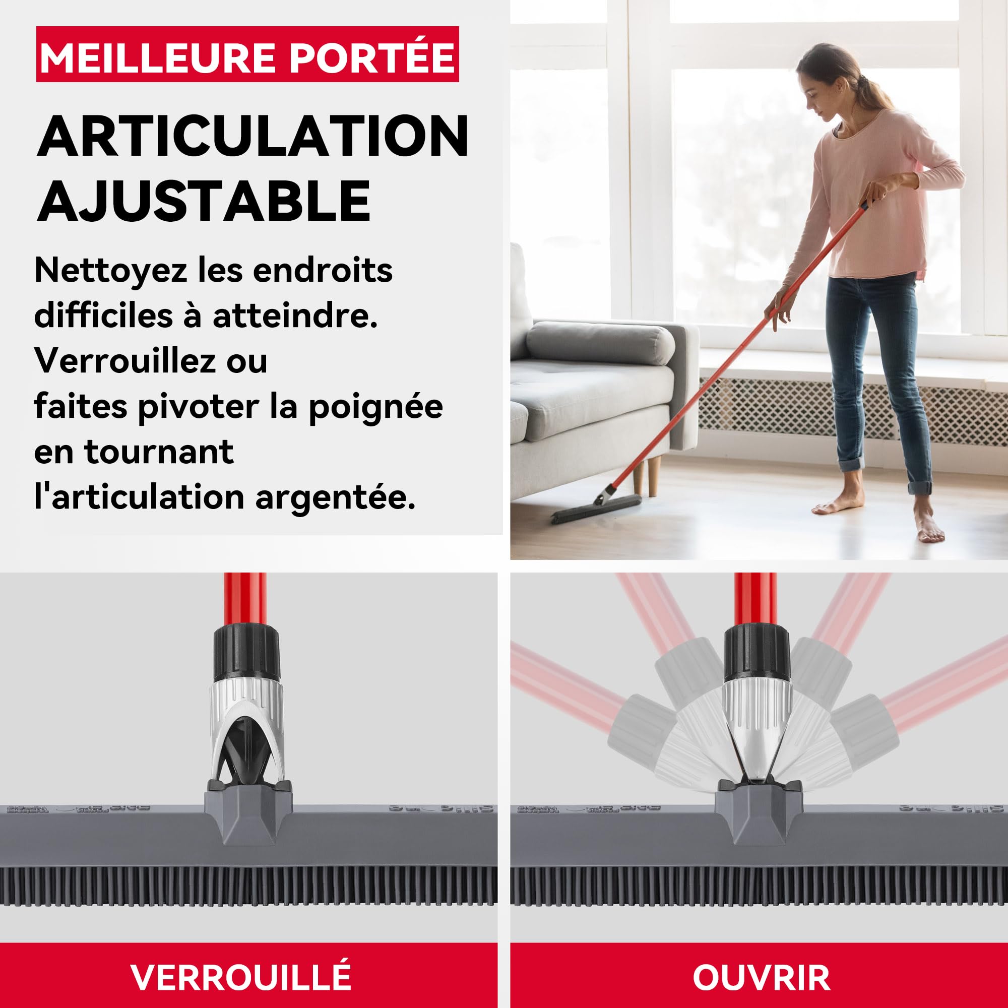 Tyroler Balai Silicone & Raclette Sol | Tête De 40 cm Balai Bross Poils Animaux | Manche Anti-Rouille en 4 Parties de 140 cm pour Balais en Silicone Professionnel | Balais Nettoyer Sol
