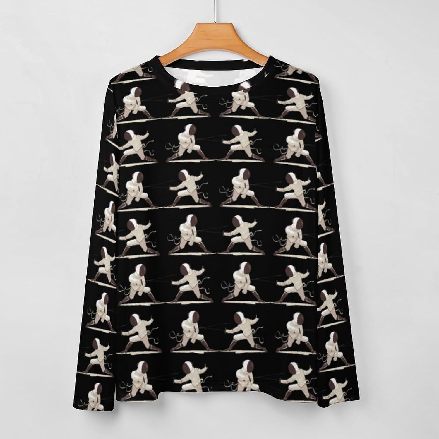 Fencing Women's Pajama Top Sleepwear Pajamas Sleep T-Shirt Long Sleeve Shirt Crewneck Tee