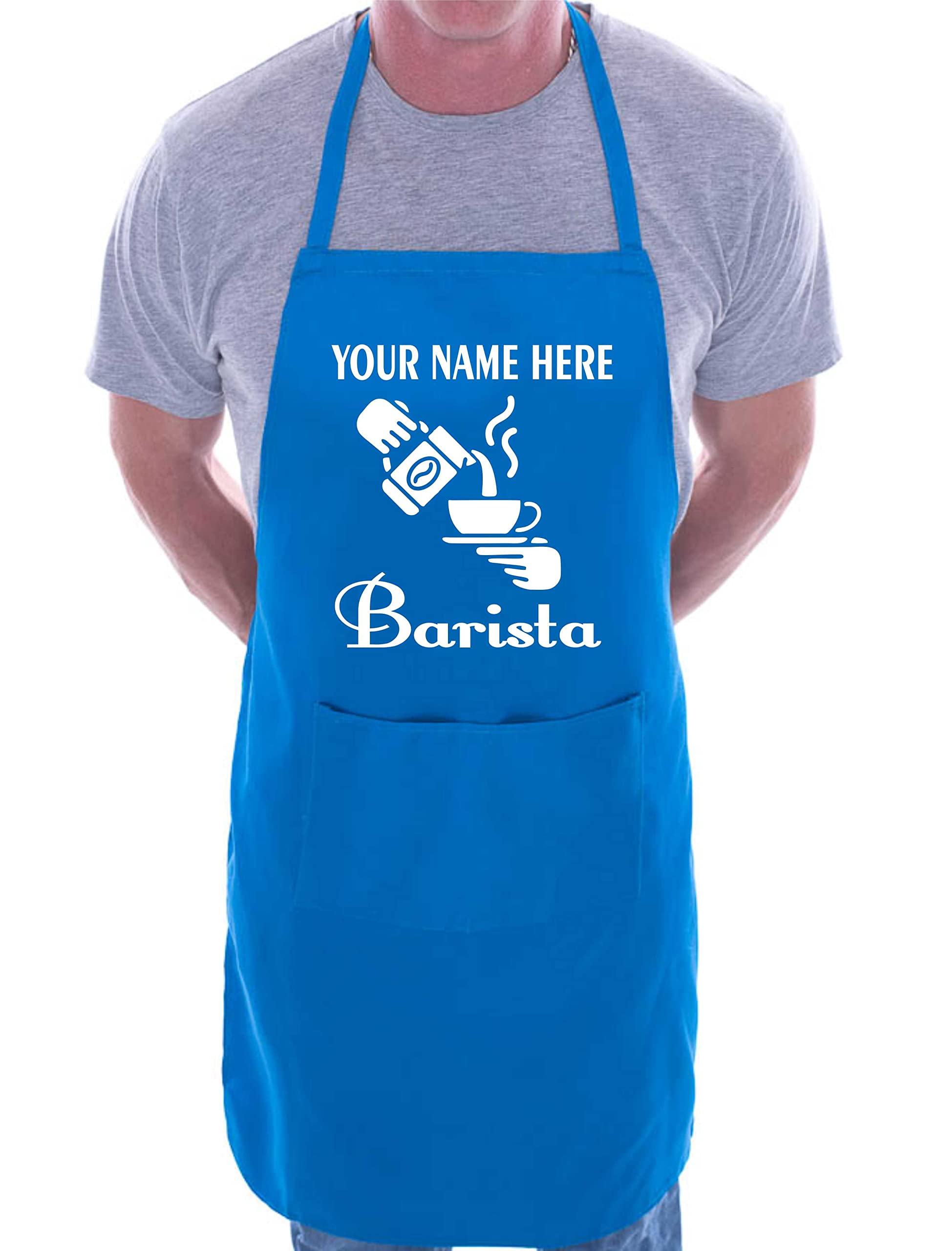 Print4U Personalised Apron Barista Add Your Name Here Coffee Shop Blue