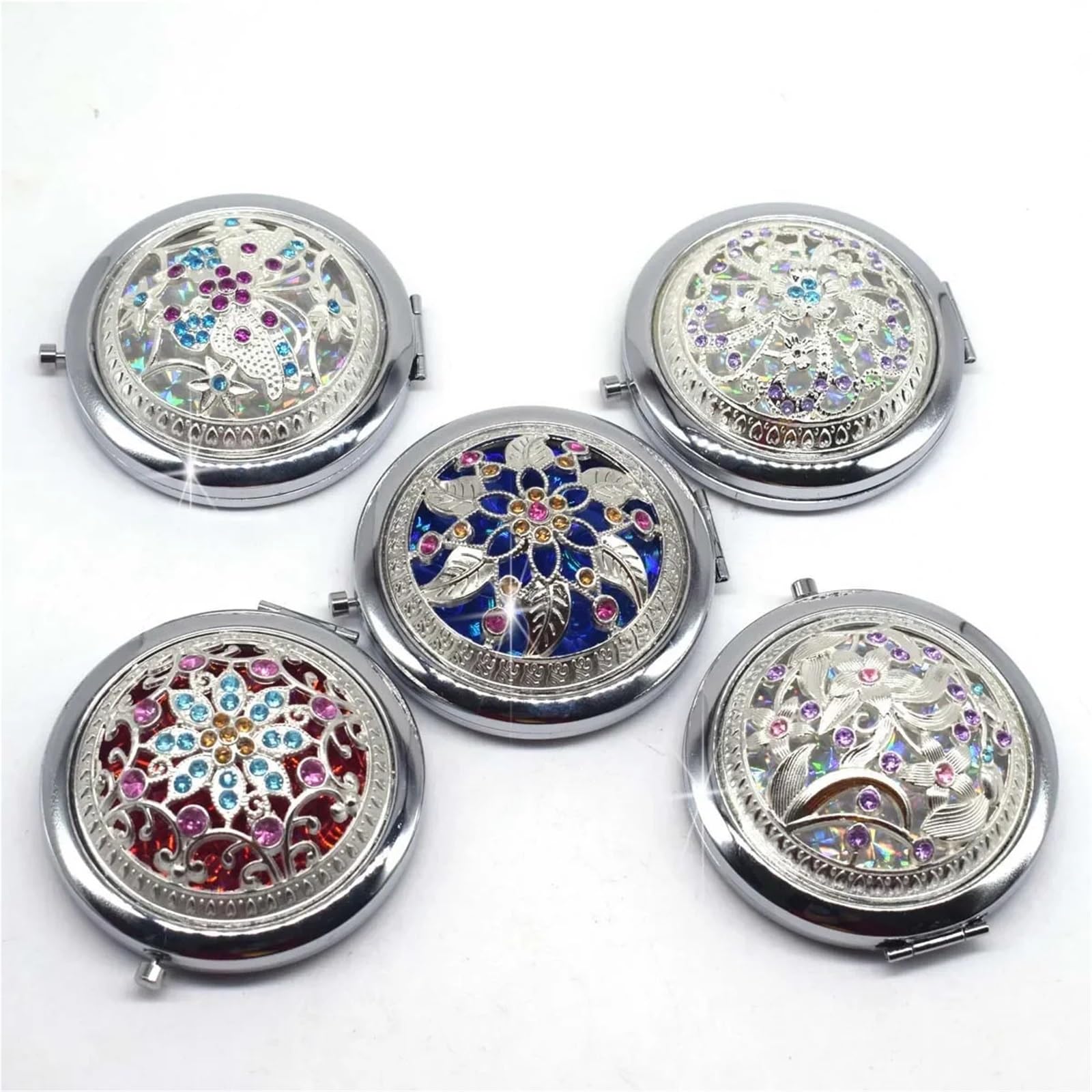Mini specchio per il trucco, 5 pezzi, argento, vuoto, tascabile, mini specchio pieghevole a doppio lato per cosmetici per regali di nozze personalizzati