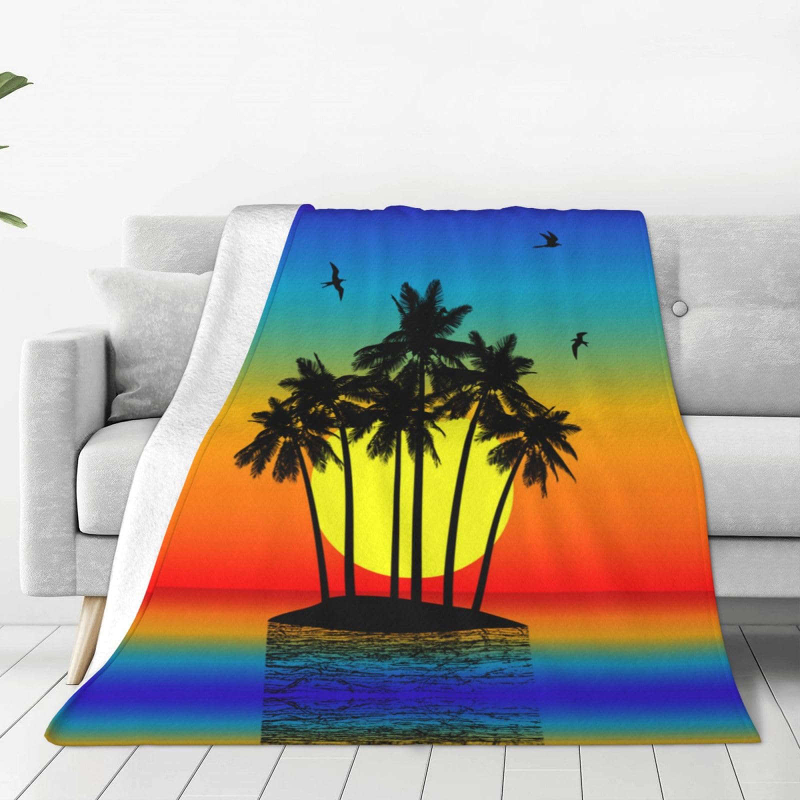 Couverture en flanelle douce île tropicale cadeau idéal d'automne pour lit et canapé