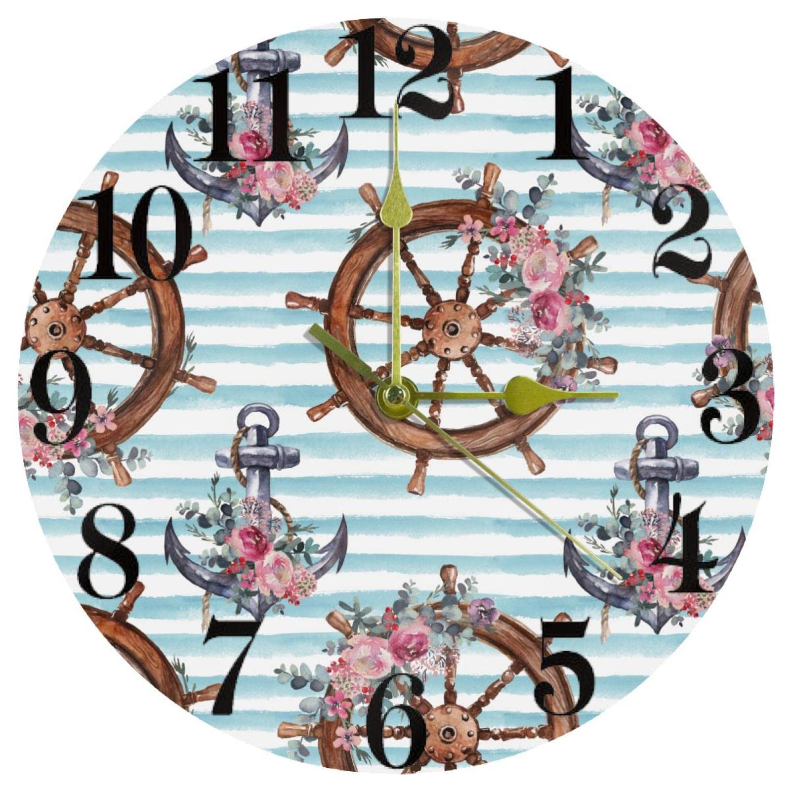 Horloge silencieuse à quartz fleur et boussole 25,4 cm sans tic-tac à pile