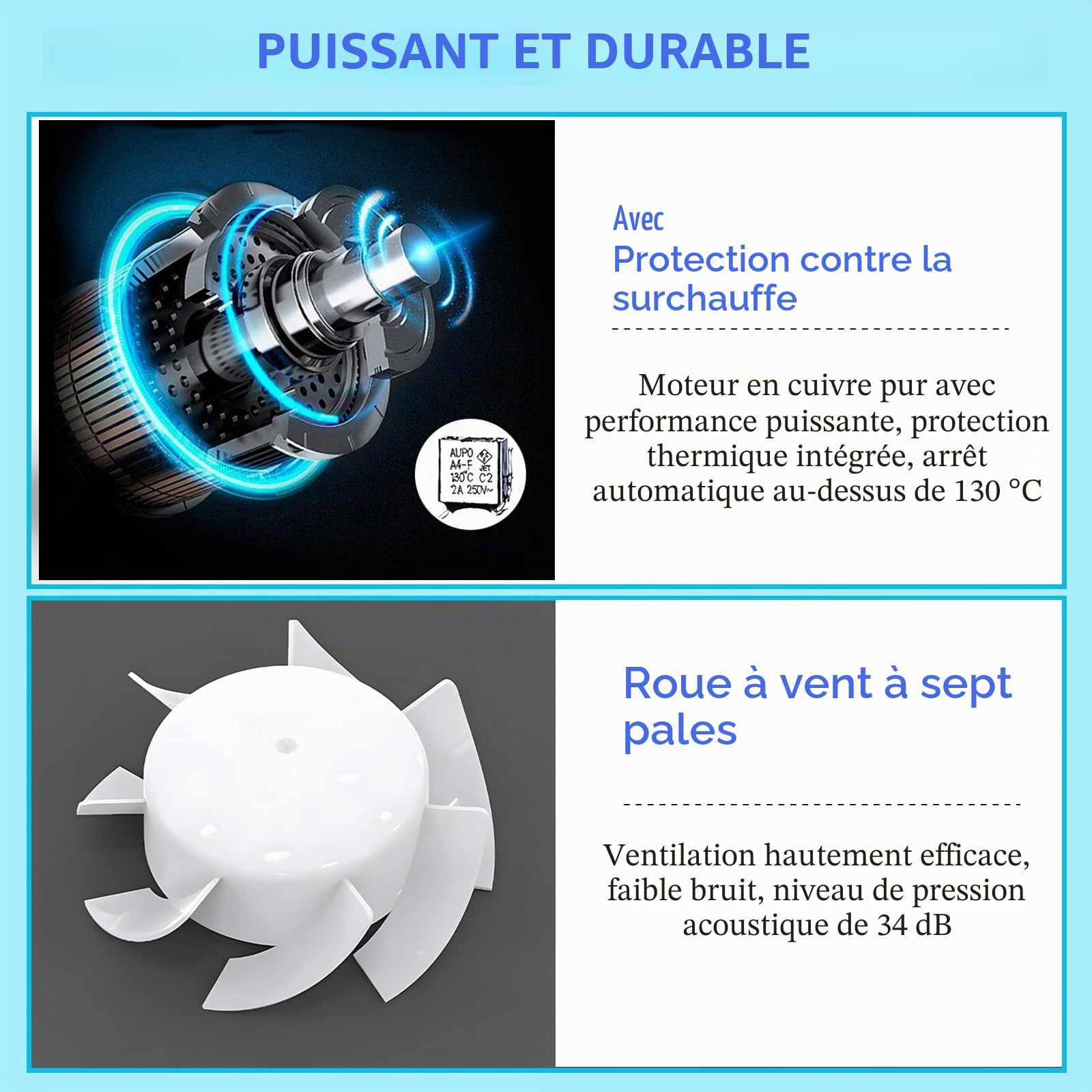 Extracteur dair 100mm, Ventilateur de Salle de Bain avec Capteur d'Humidité et Minuterie, Ventilateur d'Extraction Silencieux ≤34dB (Clapet Anti-Retour, Débit 95m³/h) pour bain, WC, cuisine