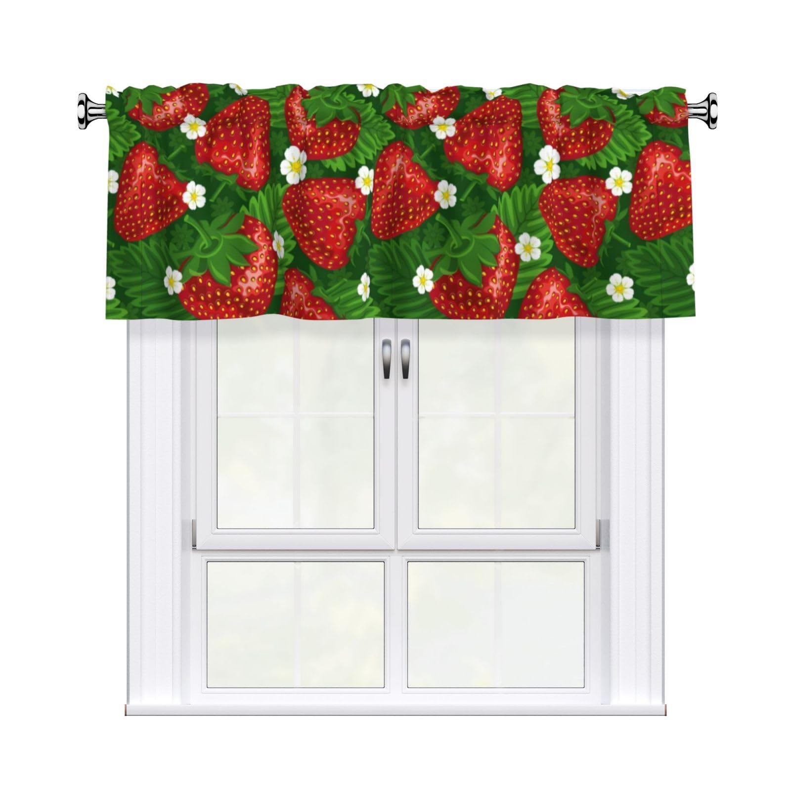 YYHHAOFA Strawberry and flower Prints Durable Kitchen Window Layer – 54x18 Inch 100% Polyester Valance with Precision Construction