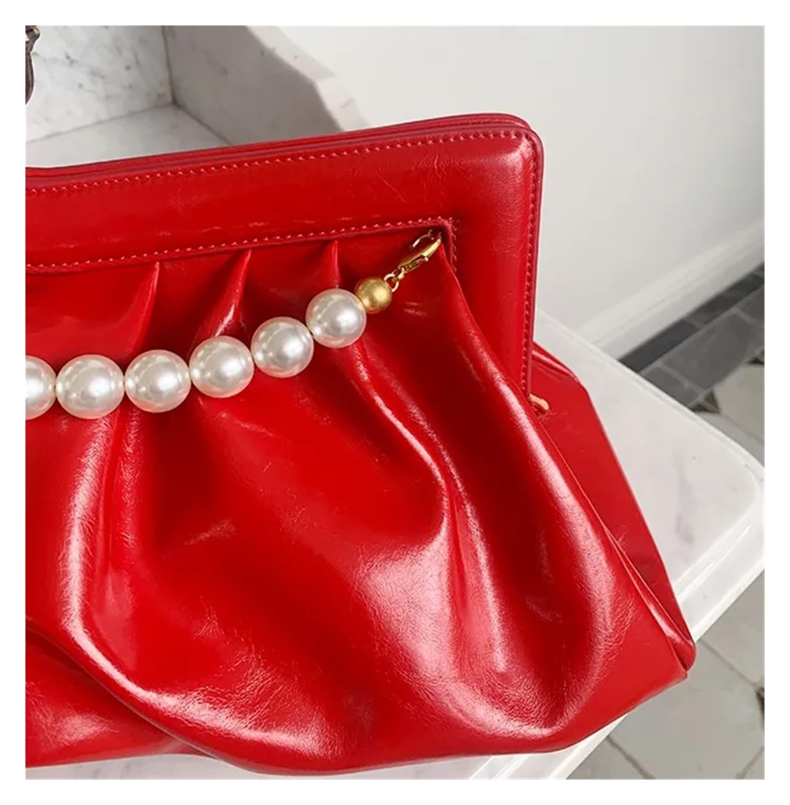 Pochette per donna Pochette da donna con pieghe, design a catena di perle, borsa da donna, borsa da banchetto in pitone, busta da sera, pochette da donna, borse a mano, bolsas Pochette Donna Elegante(