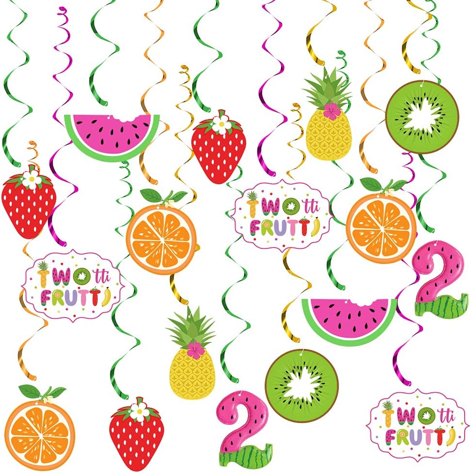 FHzytg Twotti Frutti Birthday Decorations, Tutti Frutti Hanging Swirl Decorations, Pineapple Watermelon Strawberry Orange Summer Fruit 2nd Birthday Party Decorations Tropical Fruit Party Supplies