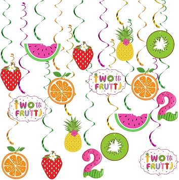 Twotti Frutti Birthday Decorations, Tutti Frutti Hanging Swirl Decorations, Pineapple Watermelon Strawberry Orange Summer Fruit 2nd Birthday Party Decorations Tropical Fruit Party Supplies