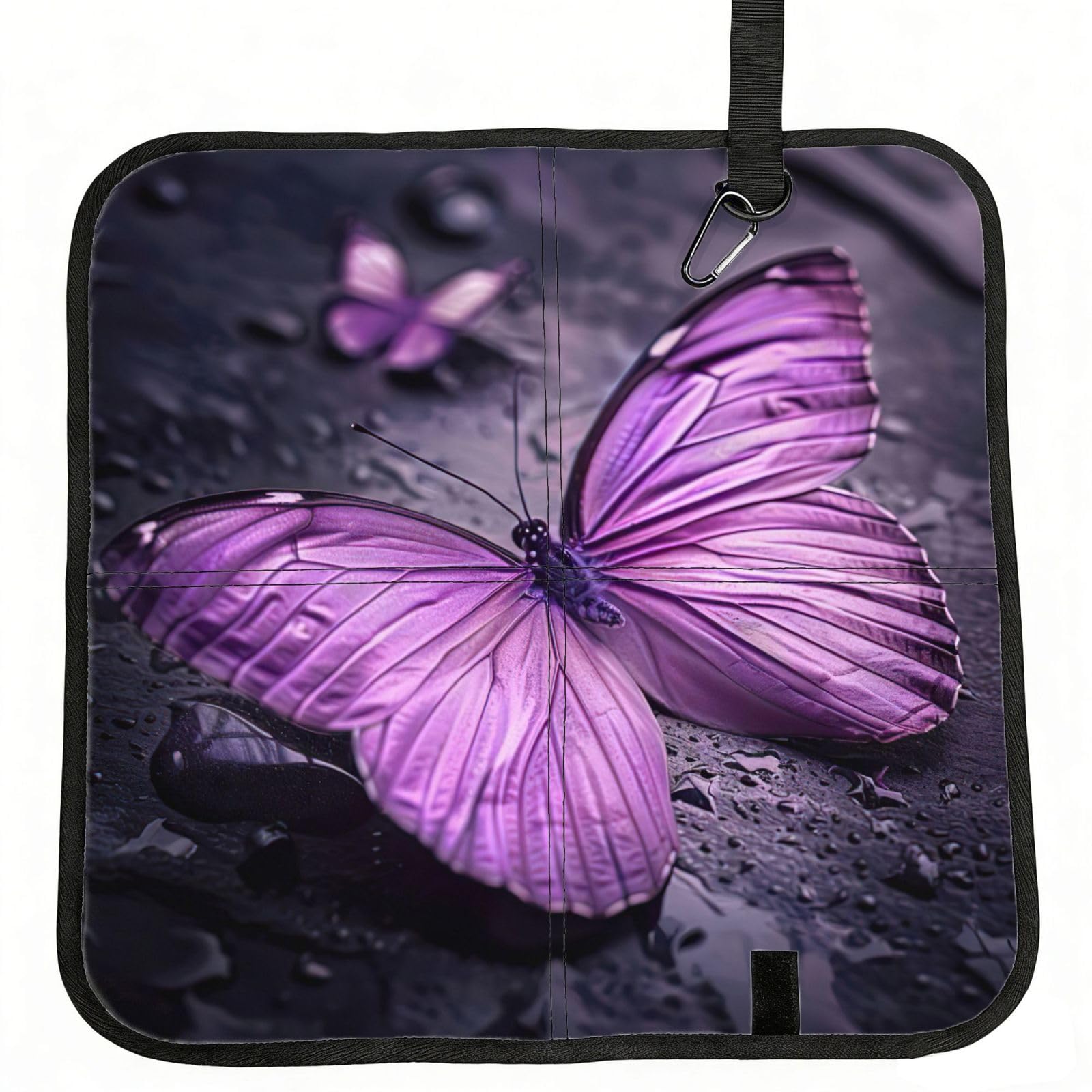 PPHGUT Purple Butterfly Print Foldable Seat Cushion Waterproof Portable Chair Pad Travel Outdoor Picnic Camping