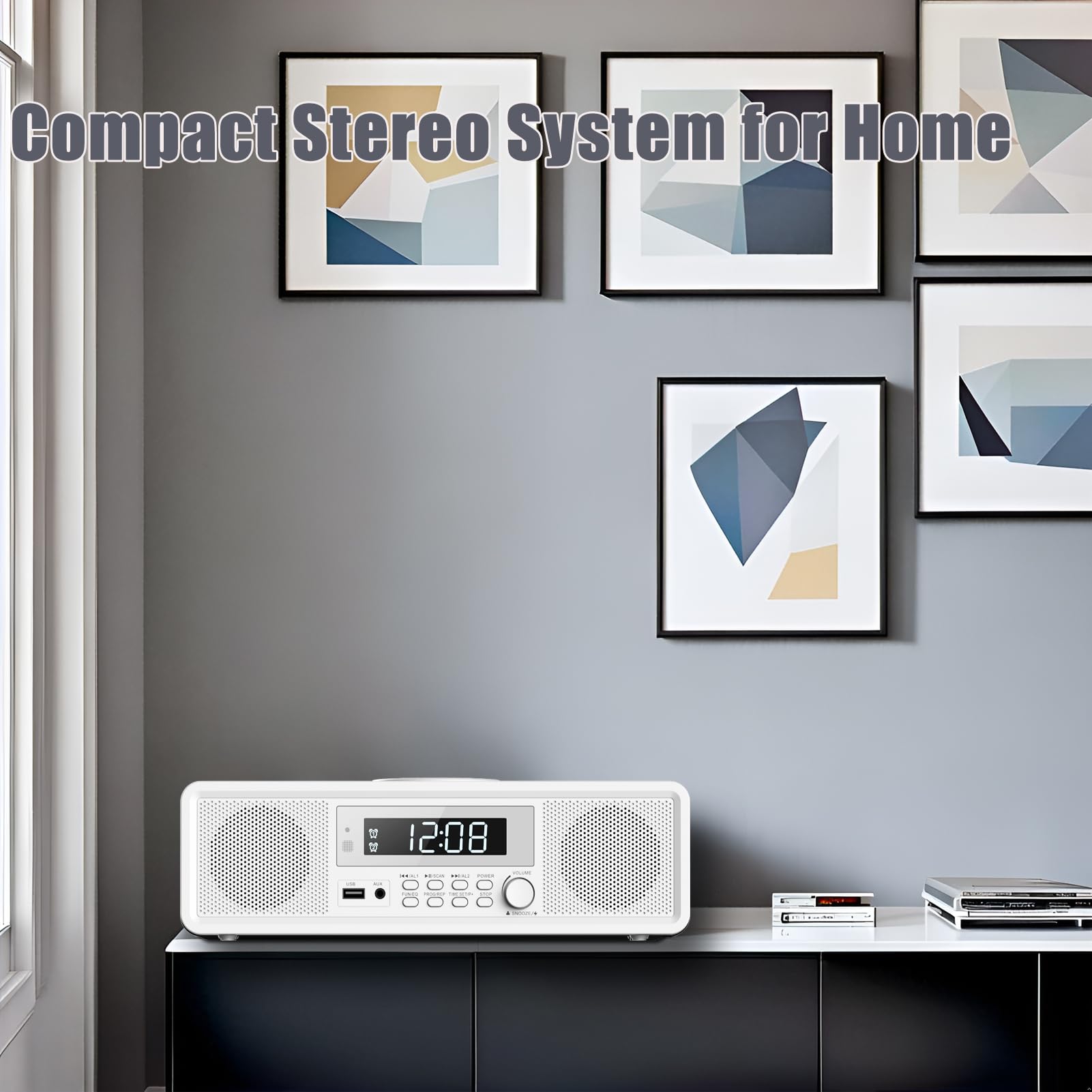 Radio Compatta con Lettore CD, Sistema Audio 20 W RMS, Bluetooth, USB, MP3, AUX, Sveglia Digitale