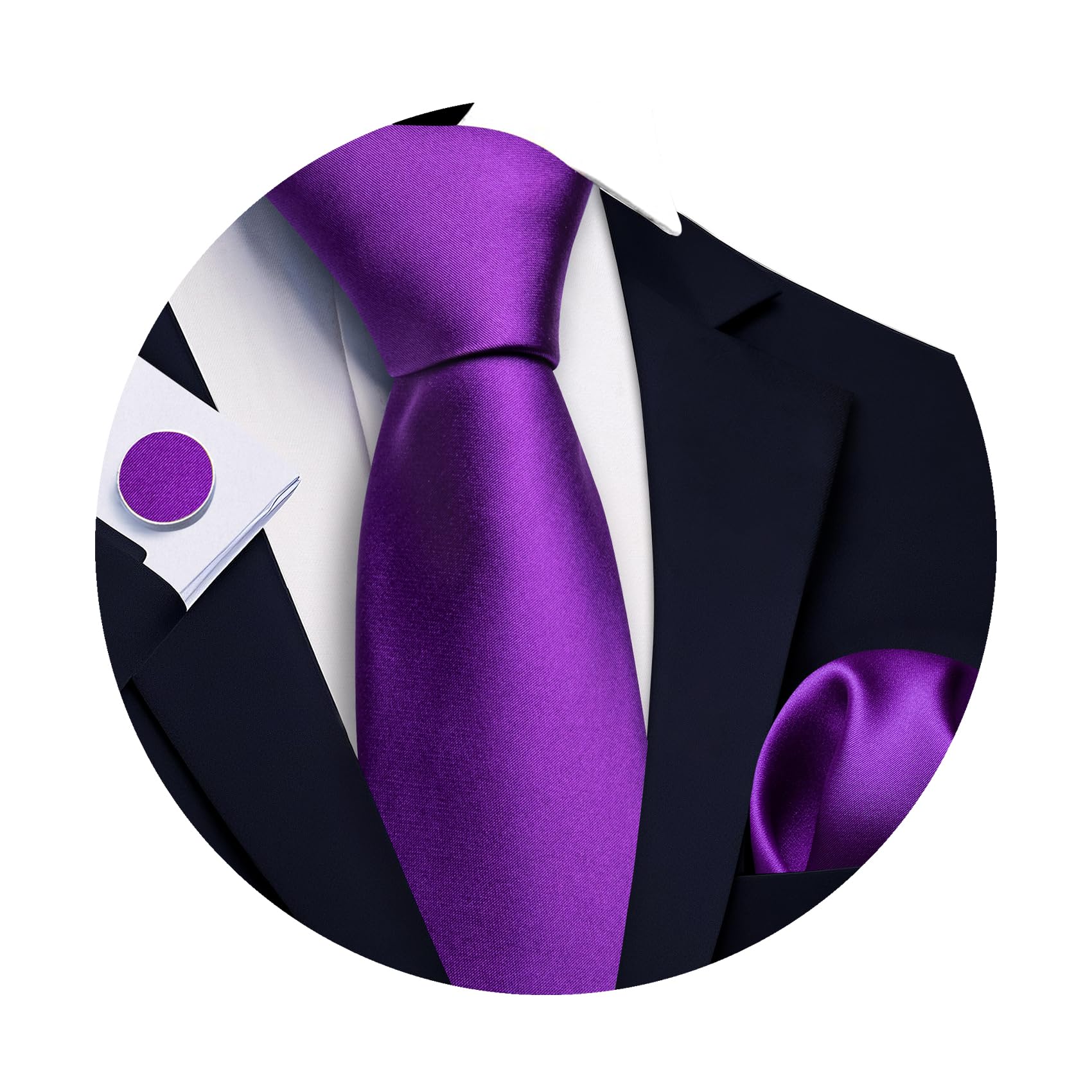 Barry.Wang Tie Sets for Men Silk Solid Necktie Stain Ties Handkerchief Pocket Square Cufflinks Wedding Business Dyed