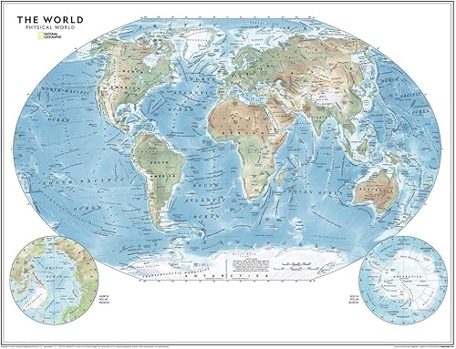 National Geographic Maps World Physical - Mapa de pared - Compacto - 21.5 x 16.25 pulgadas - Laminación frontal