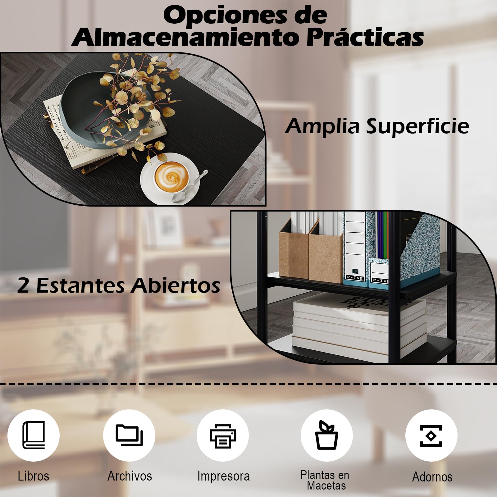 GIANTEX Soporte de Impresora con 4 Ruedas, Mesa de 3 Niveles, Tablero con Altura Ajustable, Estructura de Metal, 49 x 40 x 65-77 cm, Carrito Auxiliar para Oficina, Salón, Dormitorio (Negro)