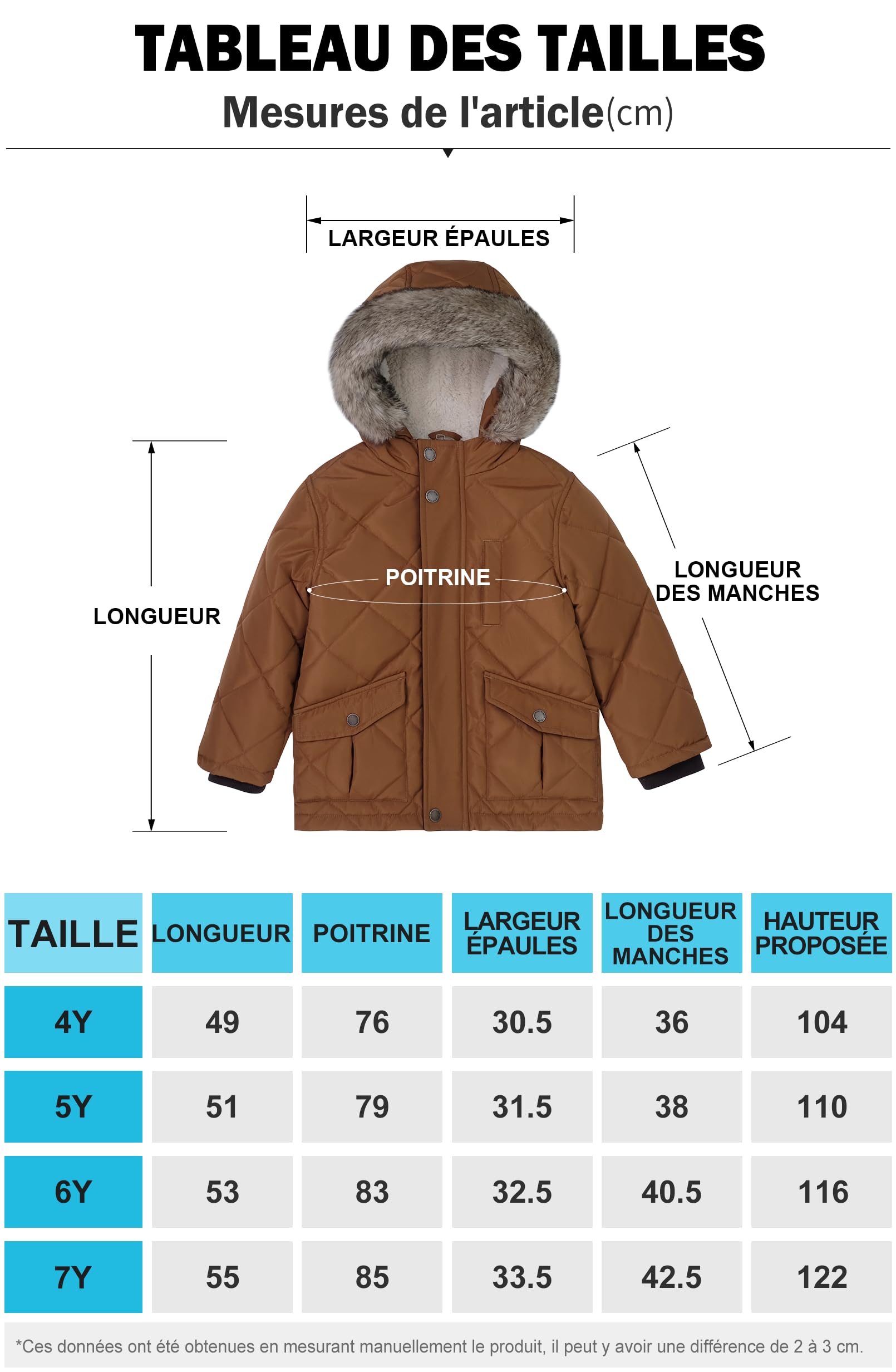 maoo garden Veste D'Hiver Doublée Sherpa Pour Petits Garçons Enfants Manteau Résistant à L'Eau à Capuche En Fourrure Gonflée