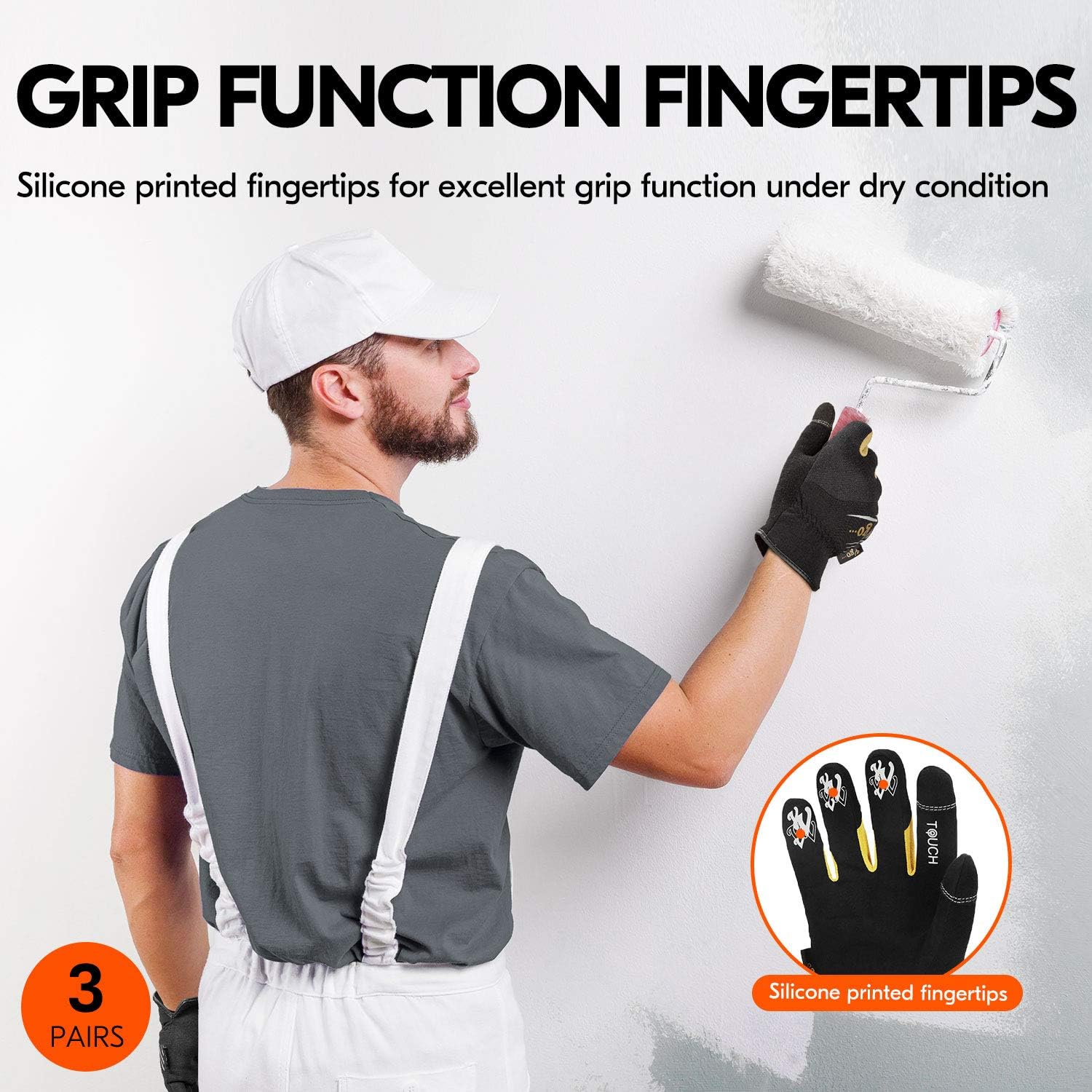 Review Discount Vgo 3Pairs High Dexterity Light Duty Mechanic Glove, Rigger Glove, Anti-abrasion, Touchscreen(Size XL, Black, SL8853)