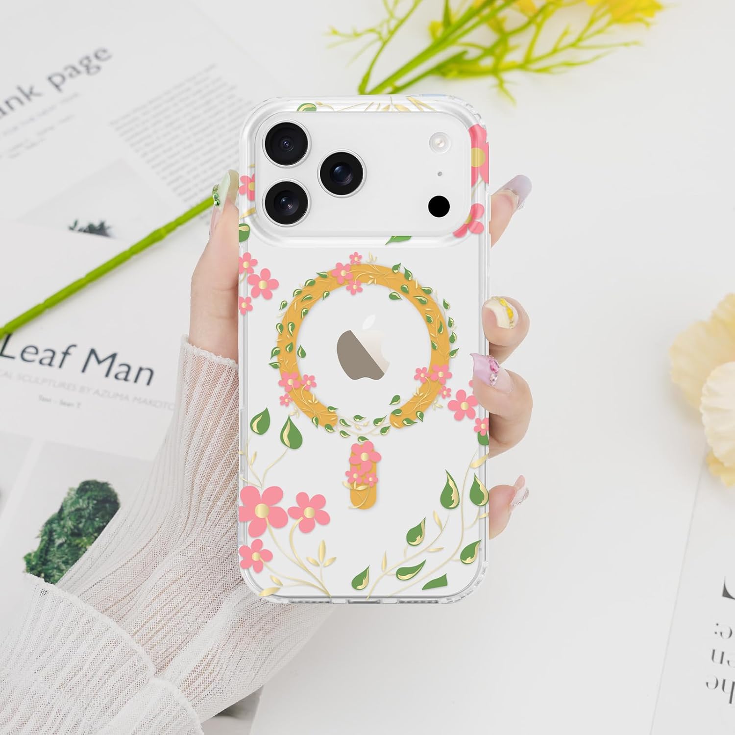 Magnetic for iPhone 17 Pro Case Floral, Cute Luxury Clear Flower Cover for Women Girls Elegant Aesthetic Soft [Compatible with Magsafe] Protective Phone Case for iPhone 17 Pro, Pink Petal - Image 7