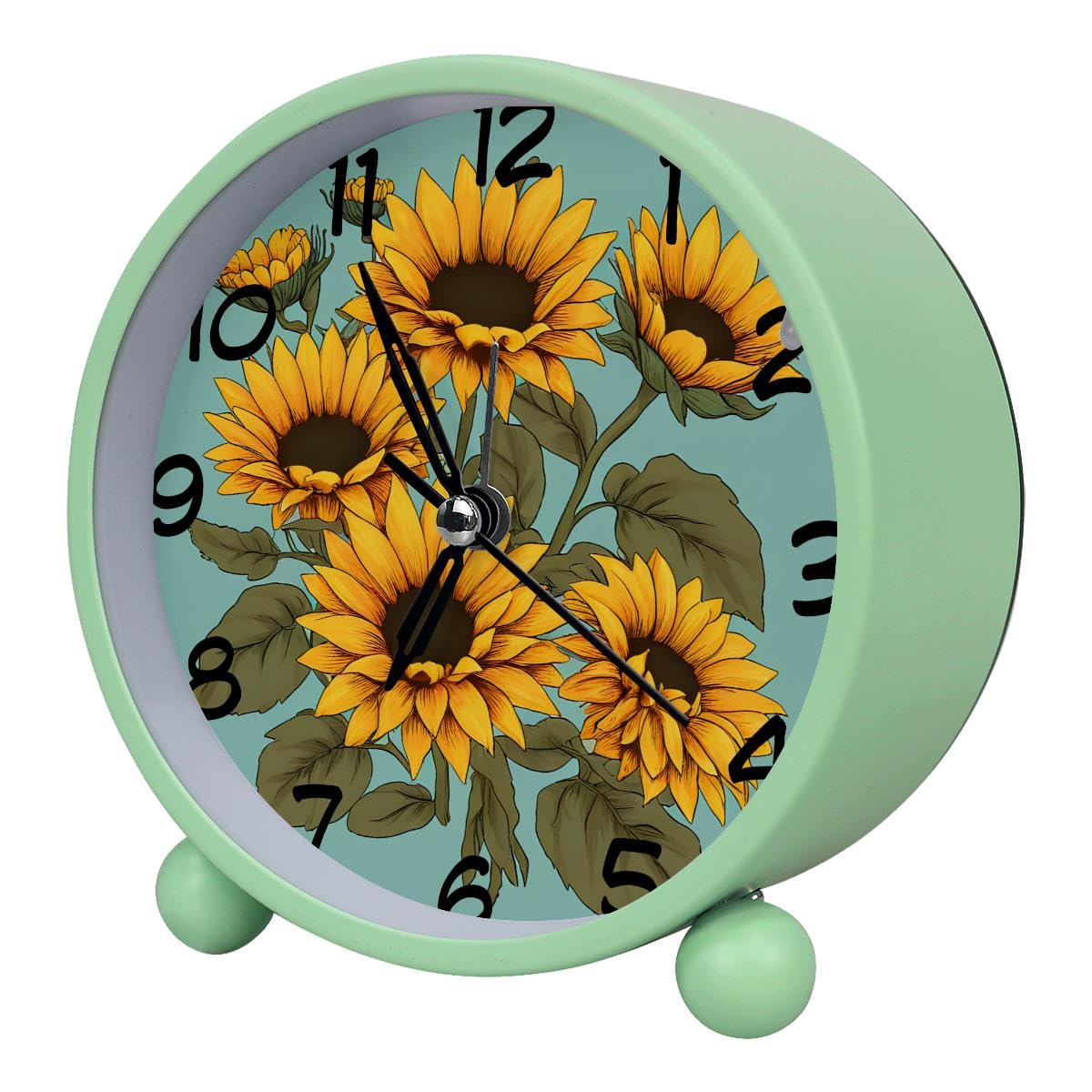 Luoweisi Analog Alarm Clock Sunflower, Silent Non-Ticking with Night Light, Battery Operated, Round Desk Alarm Clock for Office, Bedroom, Elderly, Adults, Children, Student Gifts