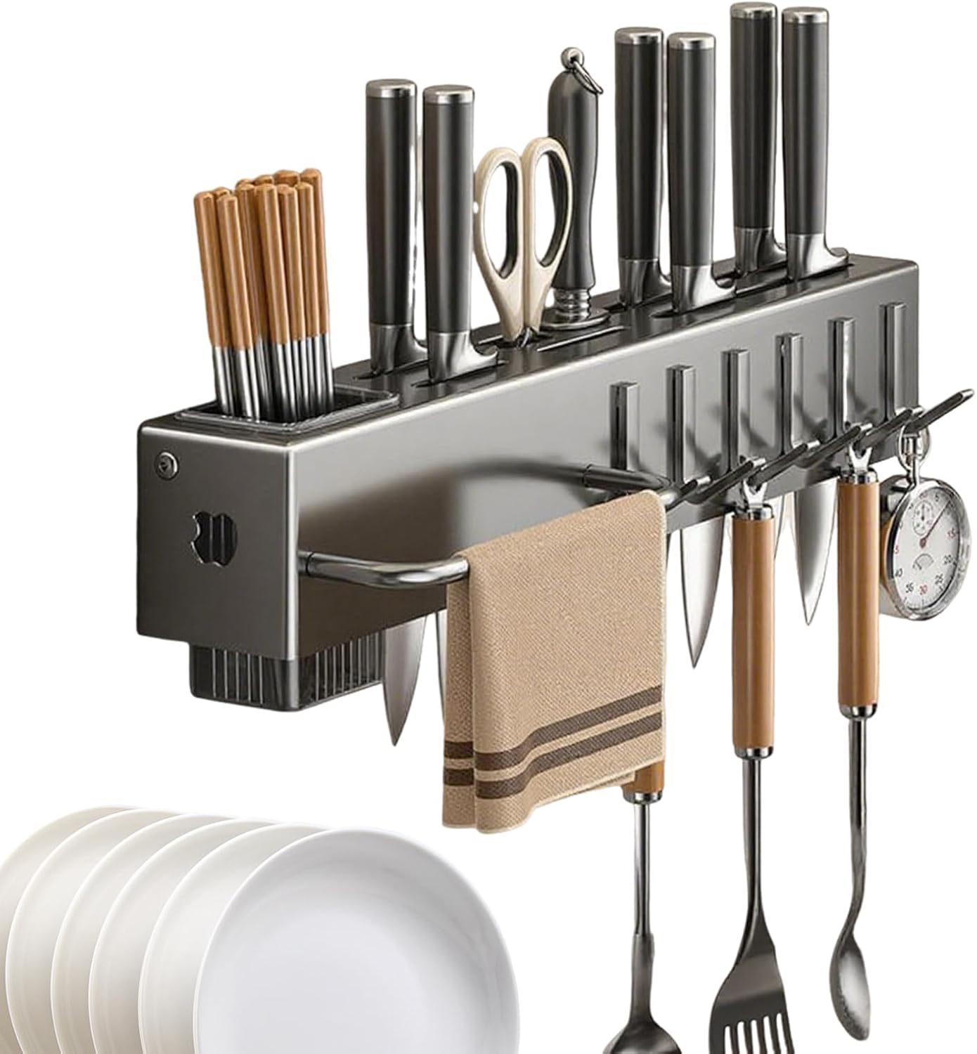 Home Storage Utensil Rack,Utensil Organizer Cutlery Wall Rack,No Drill Rail with Hooks, Organization and Storage for Kitchen Apartment Cooking Tools Silverware