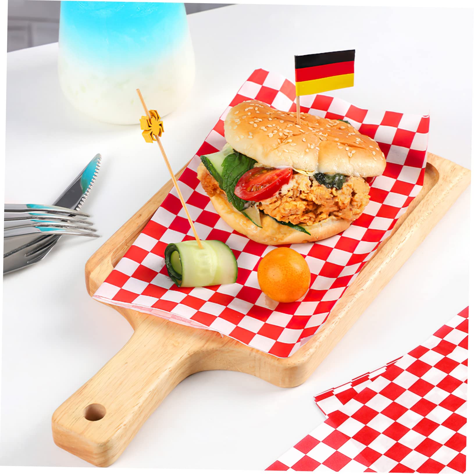 OFFSCH 24pcs Red Checkered Baking Paper Food Grade Waxed Paper Sheets for Sandwiches Greaseproof Liner