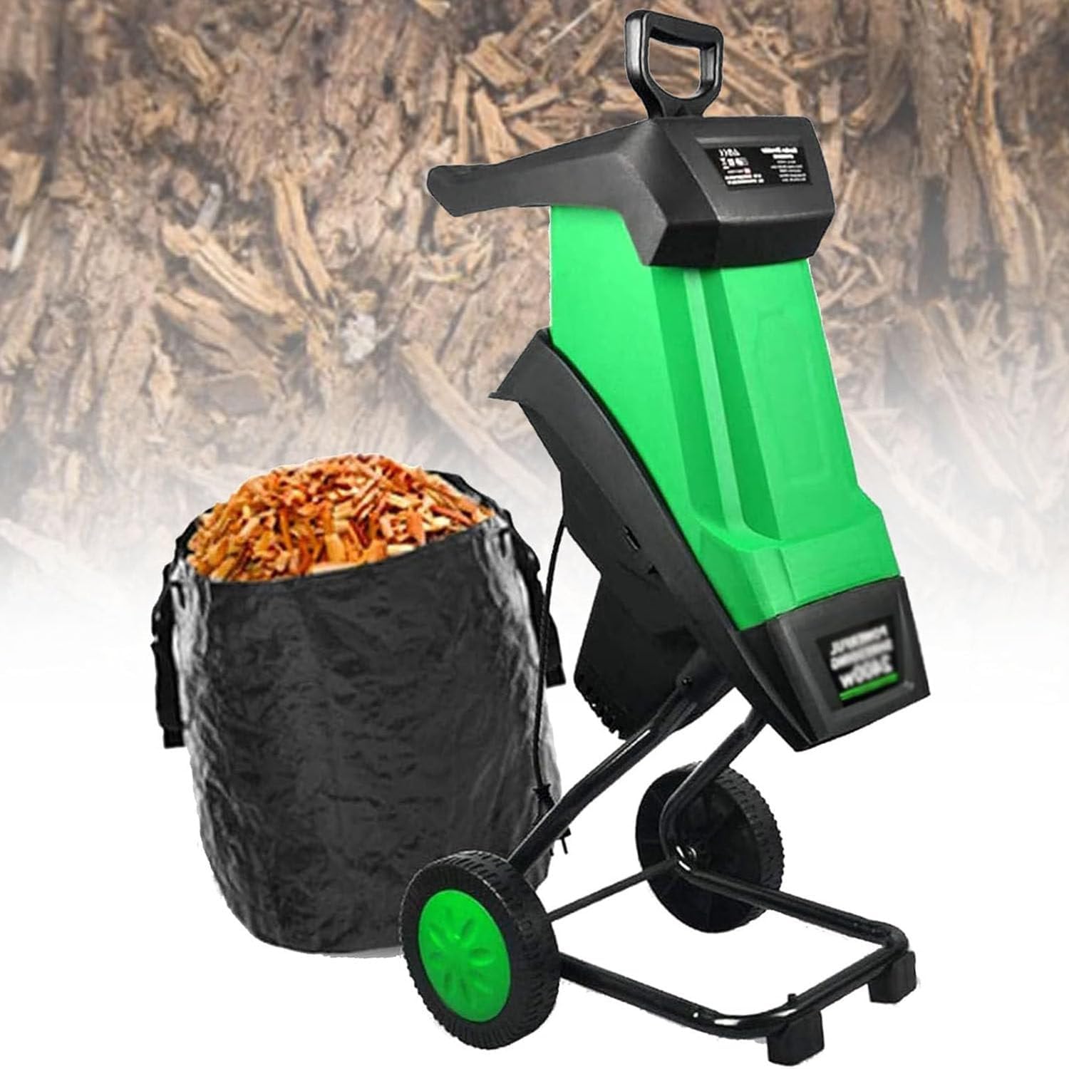 Electric Leaf Mulcher Garden Shredder, Compost Shredder 4500RPM Portable Wood Chipper with 50L Collection Bag 39cm Funnel Diameter, for Yard Cleanup, Composting