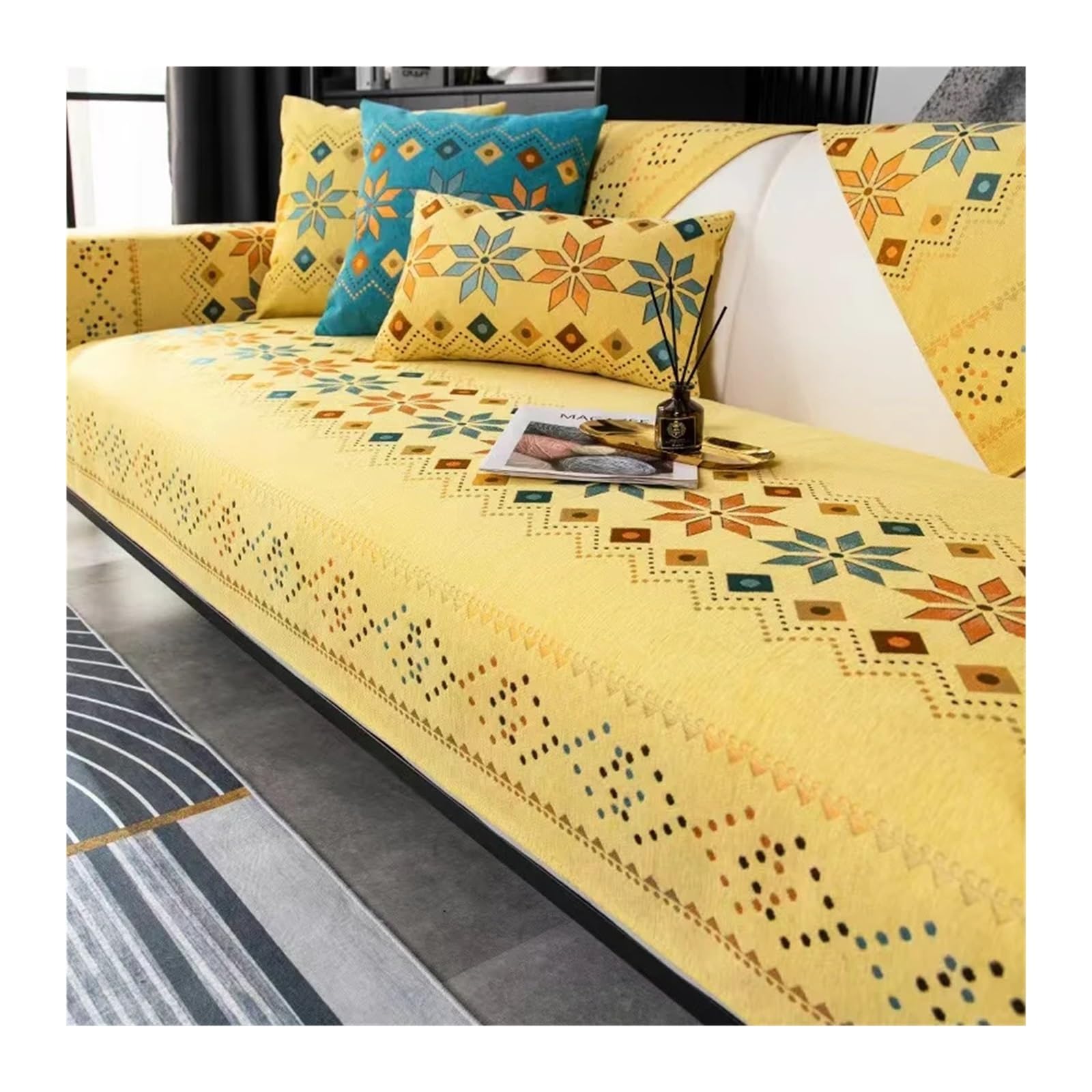 WNBFTTK Funda Sofa Toalla de sofá Acolchada Chenilla y Gruesa, Bordada, Antideslizante, Funda Protectora for Muebles, tapete for Ventana salediza