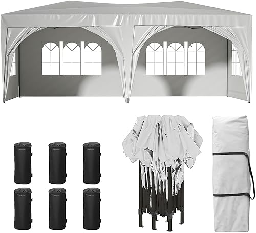 Miniatura 8 de Toldo desplegable de 10 x 20 pies para exteriores, tienda de campaña para fiestas con 6 paredes laterales, tienda de campaña para bodas, toldo al