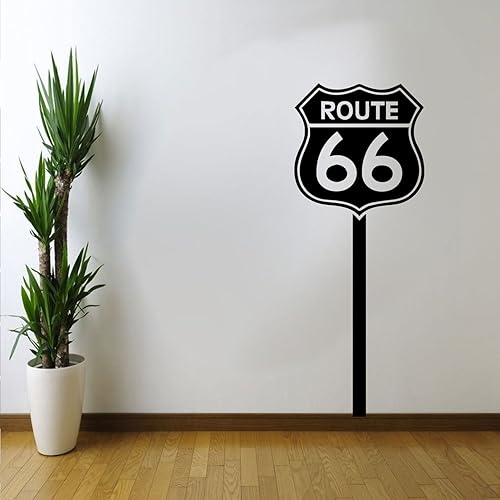 Ceybo Route 66 - Vinilo decorativo para pared, 60 x 36 pulgadas, color negro brillante, moderno, para uso en interiores y exteriores