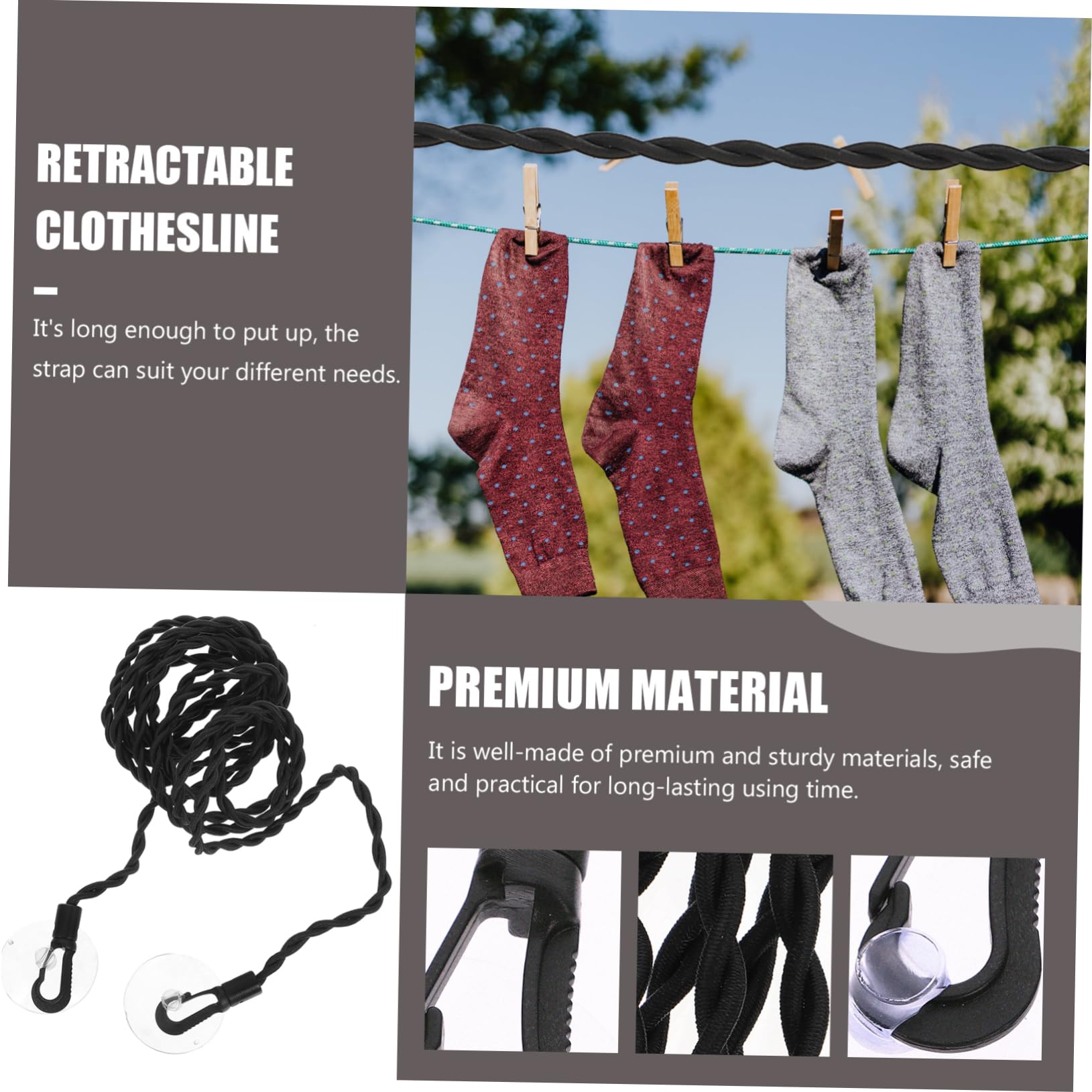 PRETYZOOM 5 Piezas Tendedero Línea De Secado De Ropa Cuerda para Secar La Ropa a Prueba De Viento Cuerda para Secar para Línea De De Viaje Elástica Black