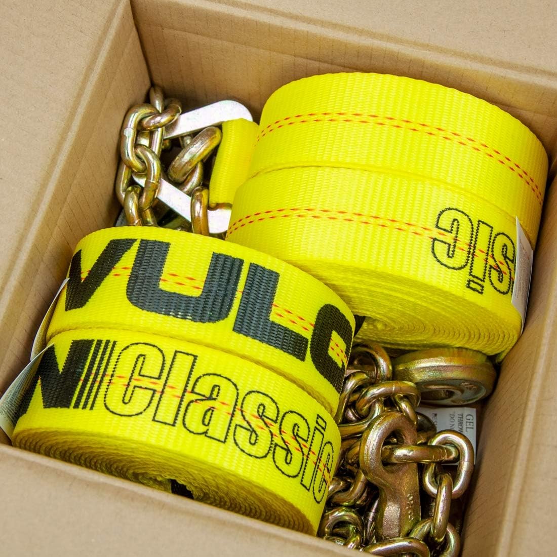 VULCAN Winch Strap with Chain Anchor - 2 Inch x 27 Foot - 4 Pack - Classic Yellow - 3,600 Pound Safe Working Load - Image 3