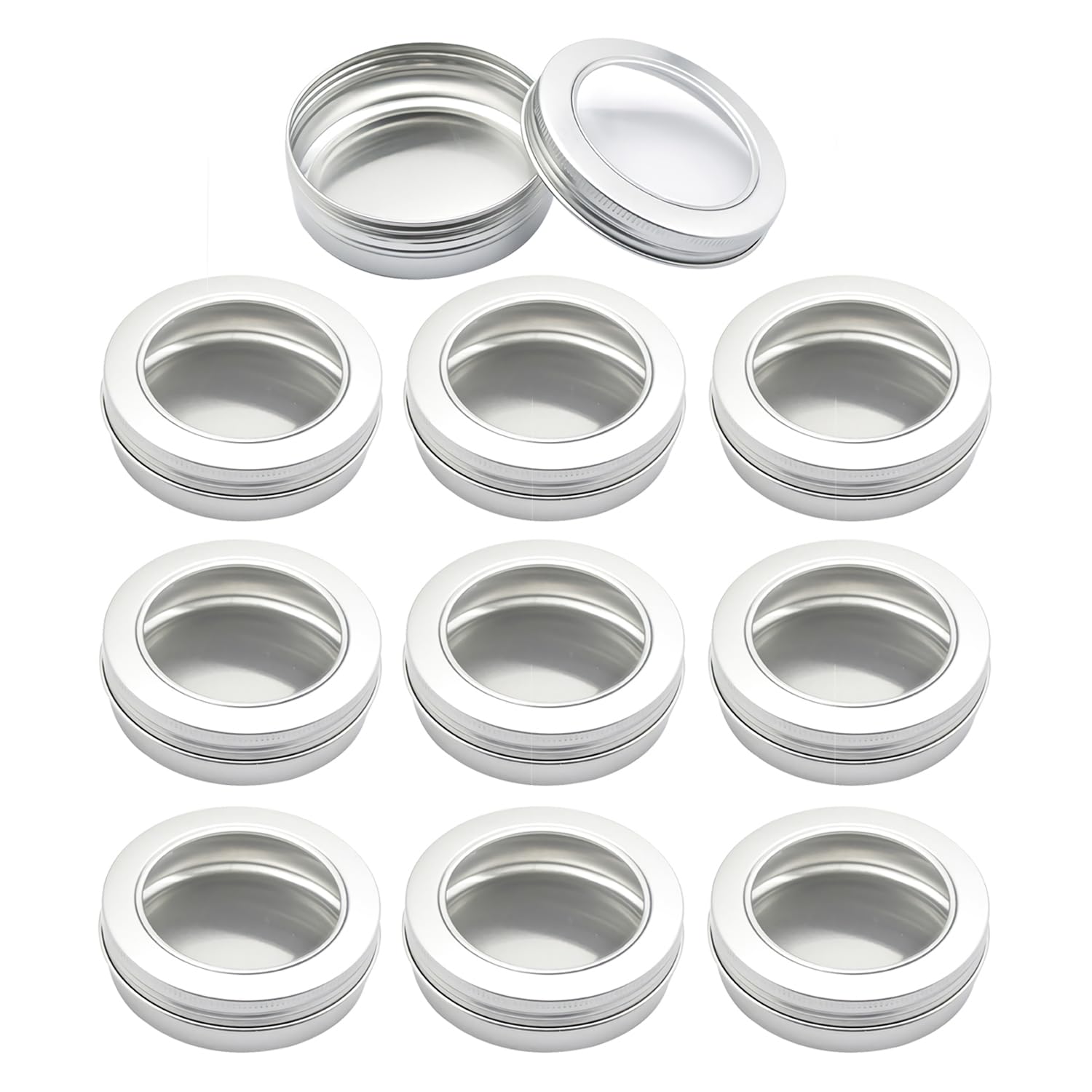 10 Stück 100ml Silber Leere Aluminiumdose Aluminium Runde Aludose Blechdosen mit Schraubdeckel Sichtfenster Cremedosen Dosen für DIY Salben Kerze Kosmetik Rasierseife