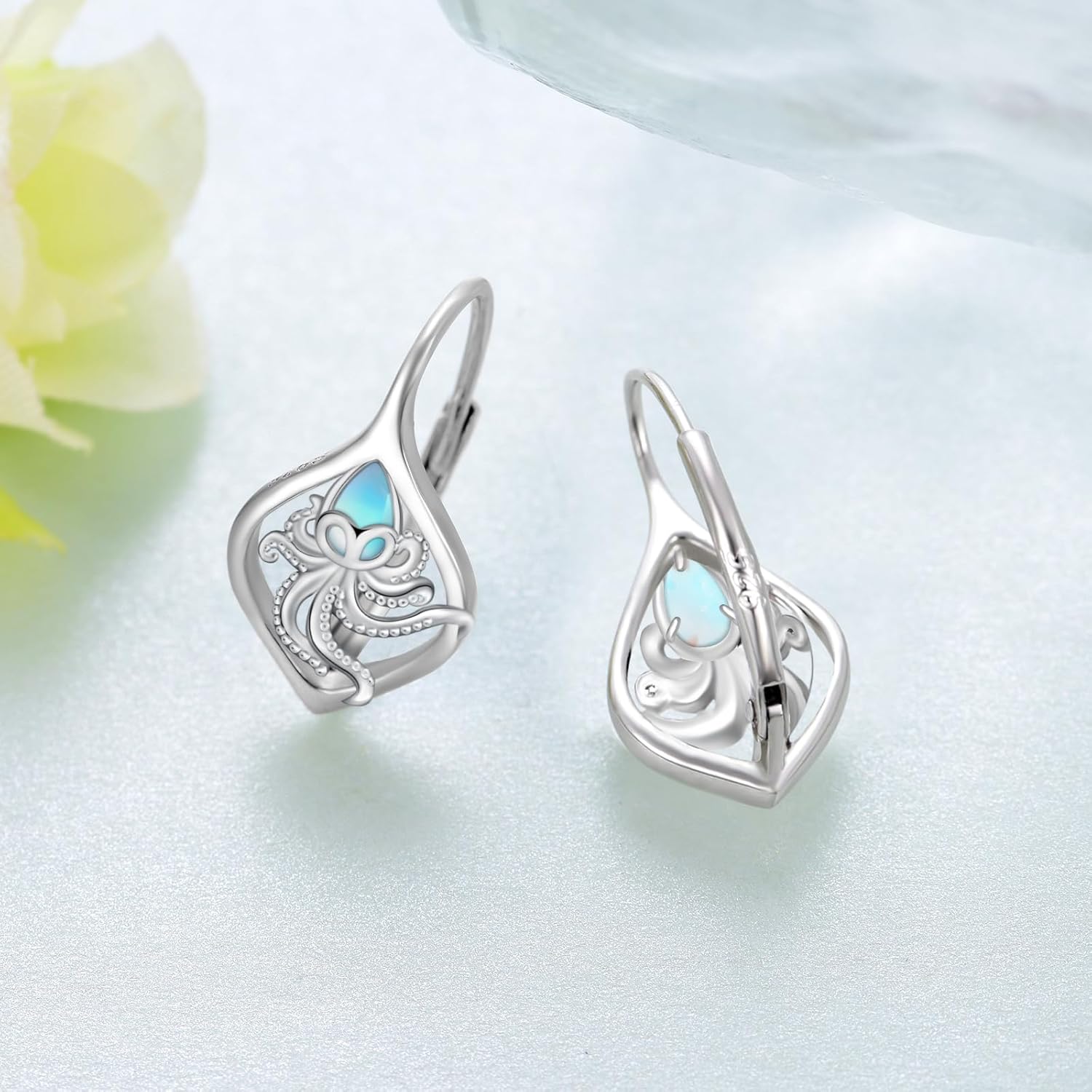 Octopus Earrings 925 Sterling Silver Moonstone Octopus Dangle Earrings Octopus Jewelry Gifts for Women - Image 3