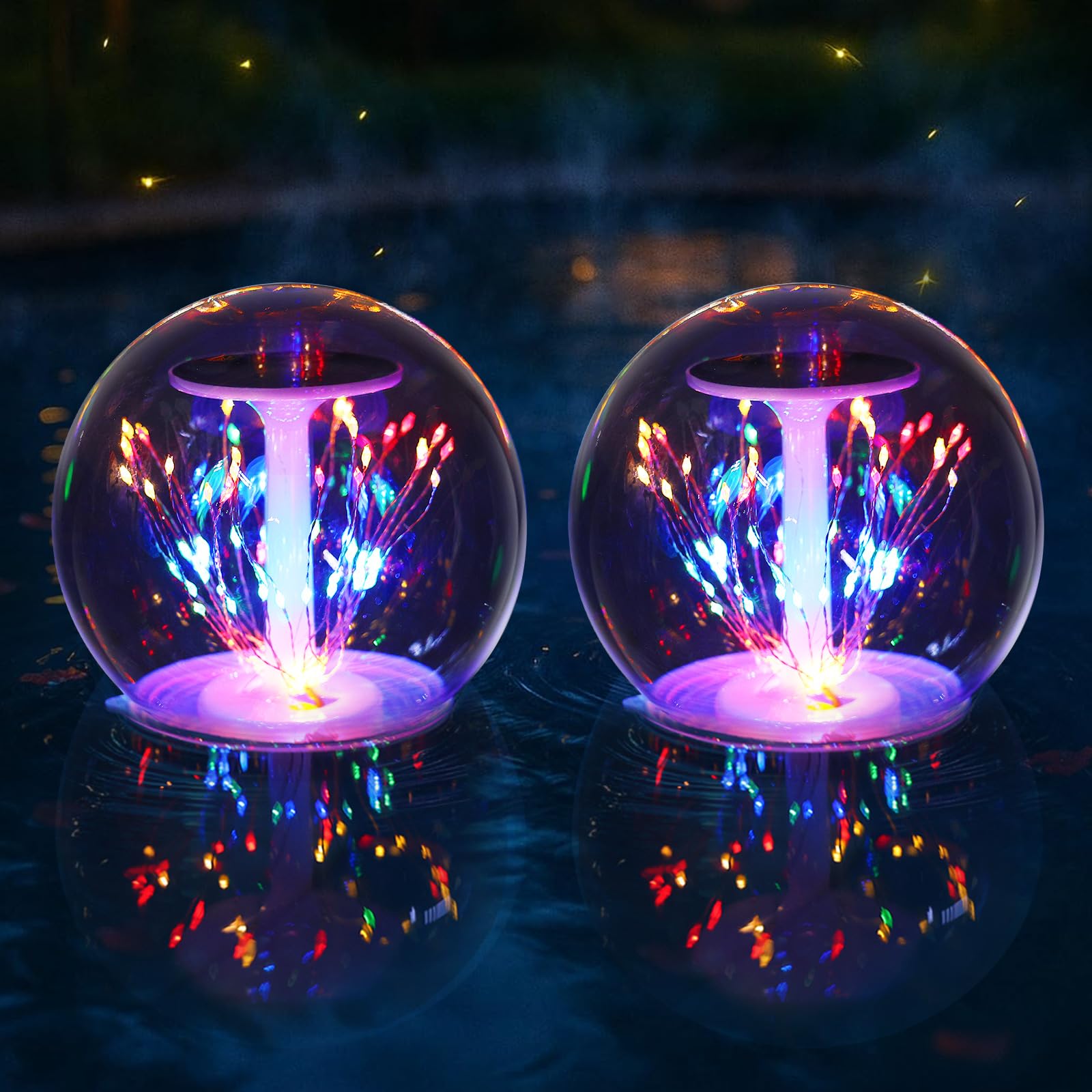 Floating Pool Lights, Waterproof Fireworks Solar Pool Lights That Float, 7" Color Changing Led Solar Floating Light Balls for Pond Party Garden Decorations, Cool Outdoor Decor (Black, 2 PCS)-image-29