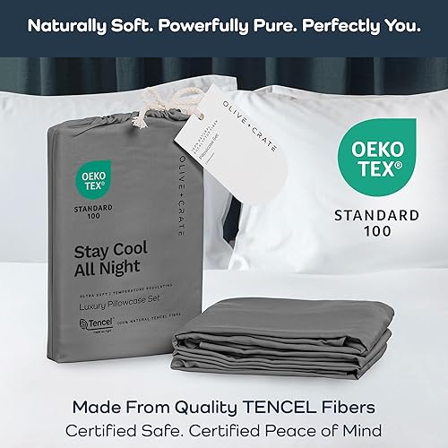 Miniatura 3 de Olive + Crate Tencel - Fundas de almohada refrescantes de eucalipto para personas que duermen con calor, absorben la humedad, regulan la