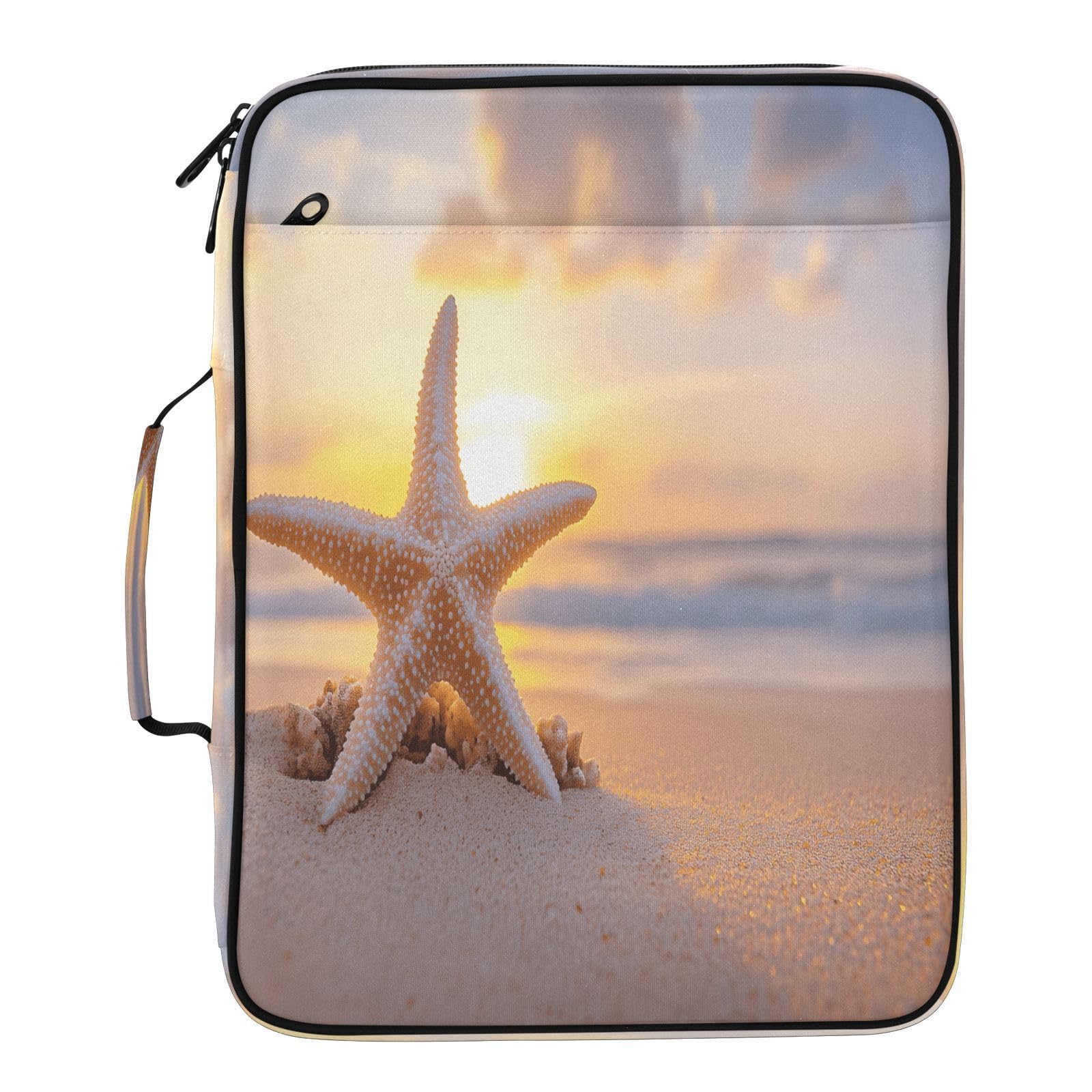 Raccoglitore espandibile con 3 anelli, motivo spiaggia e stella marina, con 7 tasche, fisarmonica a 7 tasche, per scuola, ufficio, viaggi