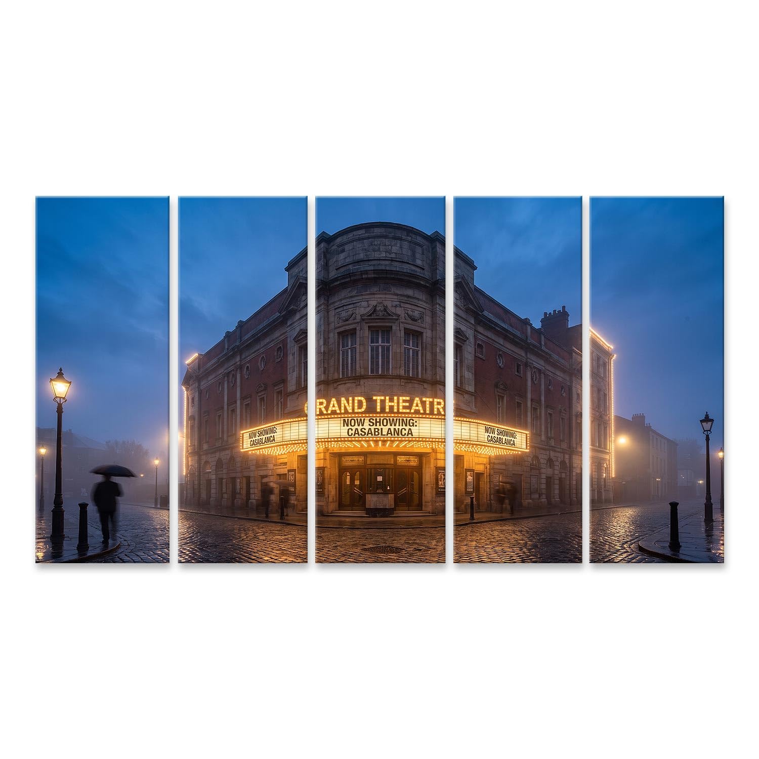 islandburner Bild auf Leinwand Nostalgische Kino-Fassade Wandbild Wohnzimmer Für Film-Liebhaber - 5-teilig XXL