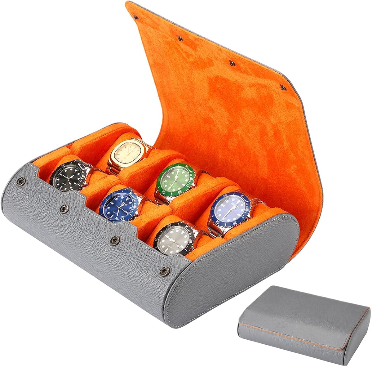 6-Slot Watch Case Box Organizer Display Storage for Men | Premium PU leather case with reinforced edges and microfiber lining, ideal for travel and display.(gray)