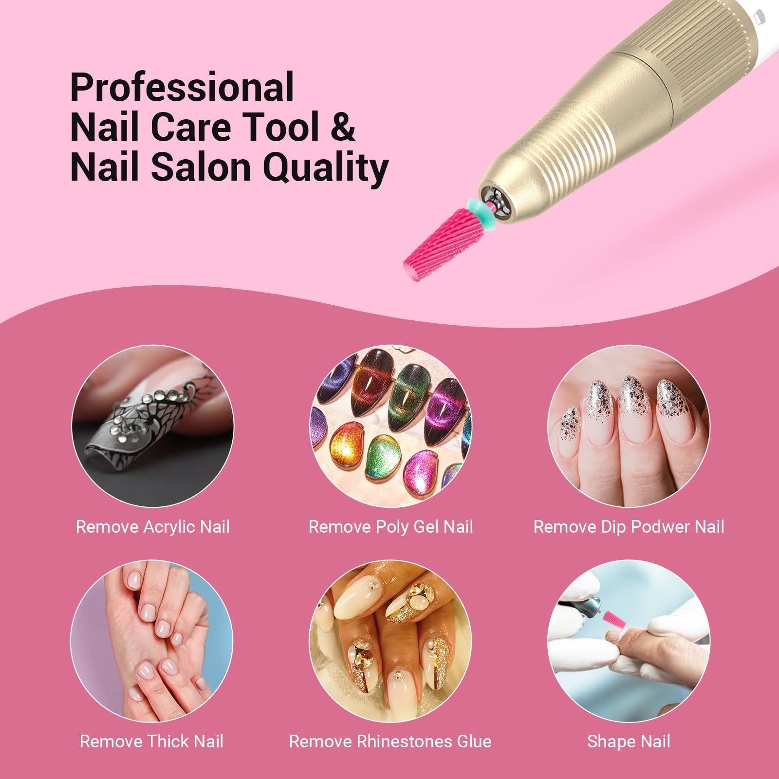 Brocas profesionales 5 en 1 para uñas, brocas multifuncionales de carburo de tungsteno de 3/32 pulgadas, adecuadas para manicura, pedicura, cutícula, esmalte en gel, brocas de técnicos, 6