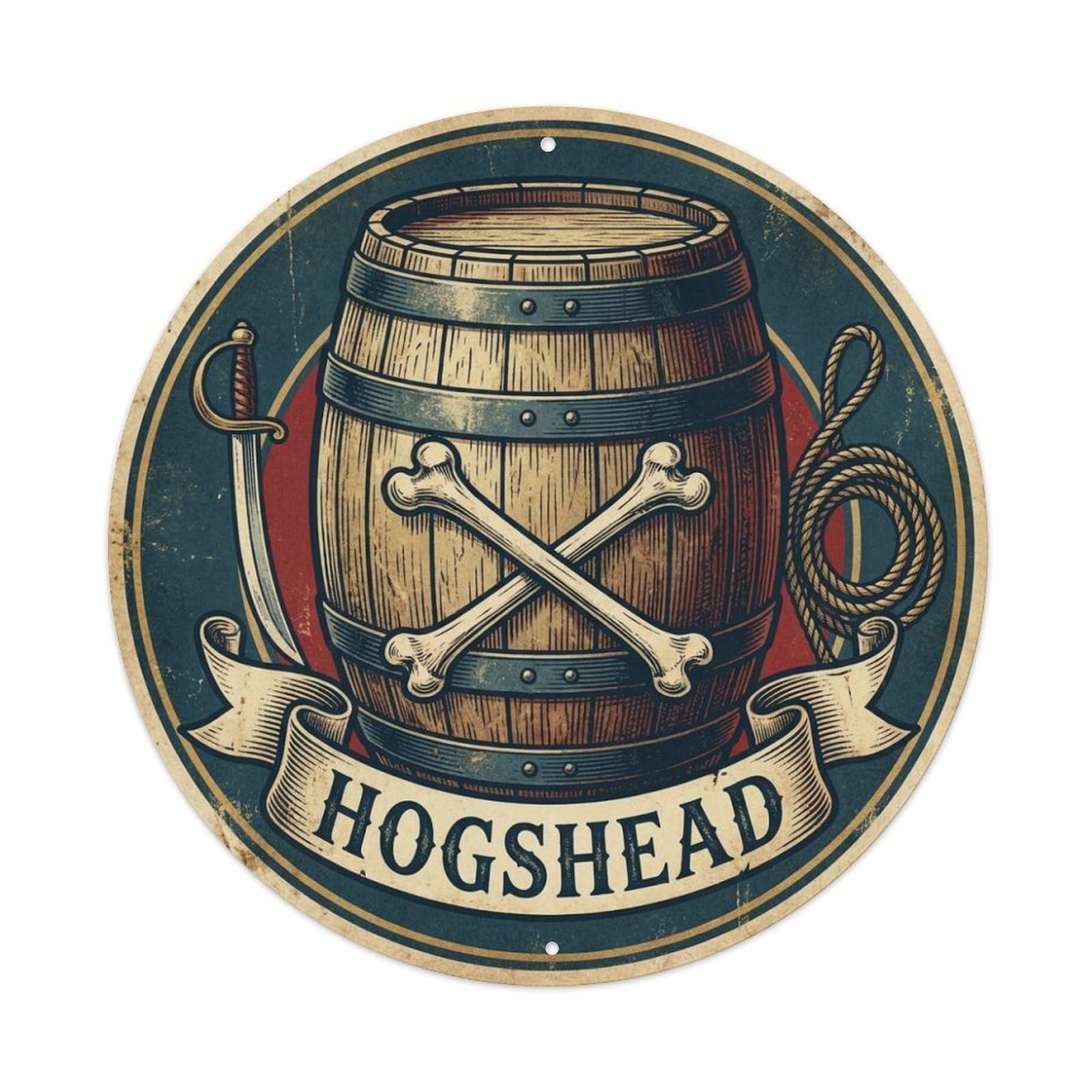 Hogshead Rum Barrel Crossbones Cutlass Buccaneer Metal Tin Sign