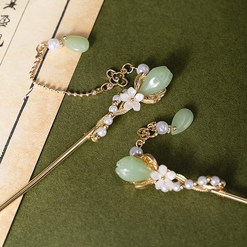 Miniatura 4 de Palillos de pelo de metal con flores de estilo retro, palillos chinos con diamantes de imitación para el cabello, accesorios para mujeres de pelo